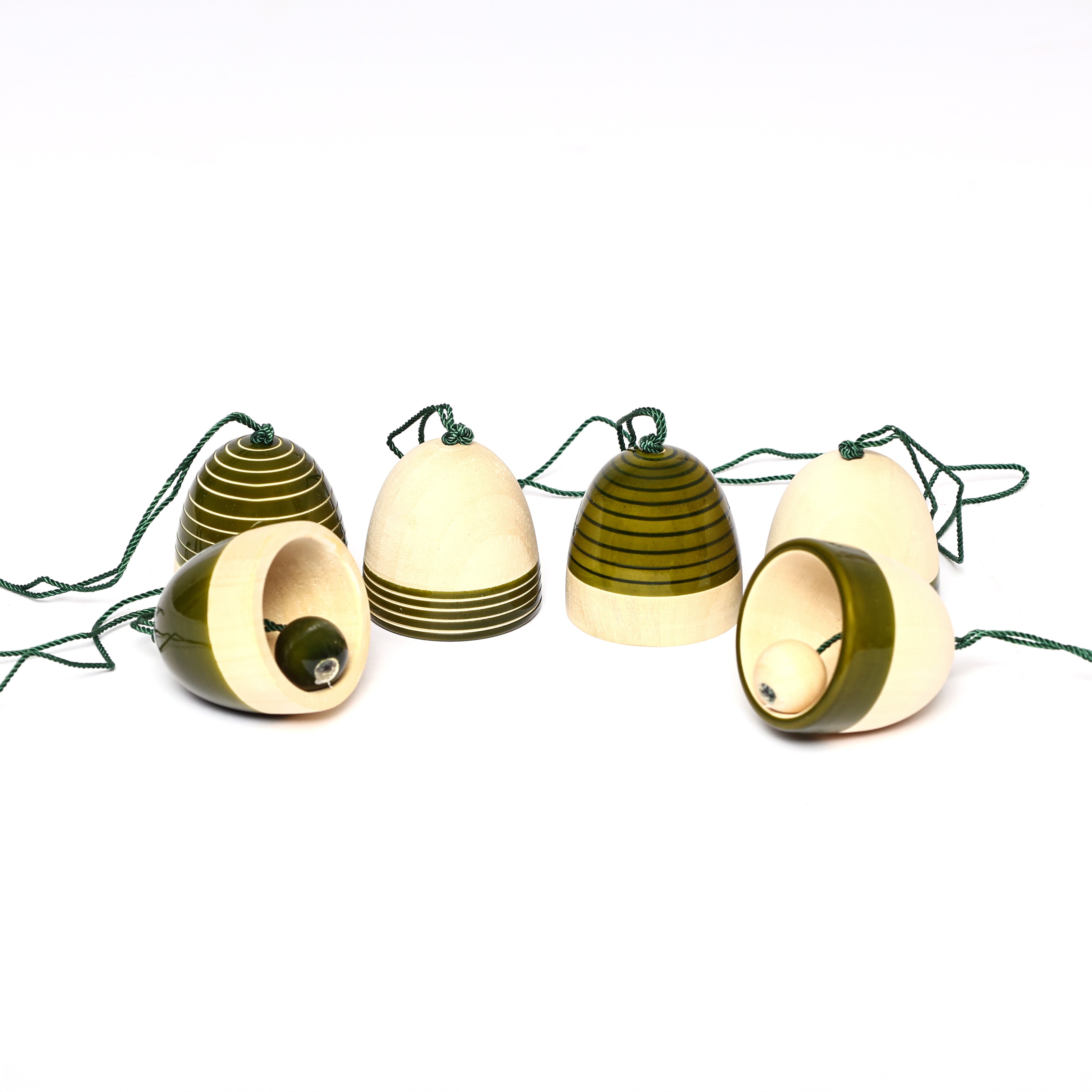 Handcrafted Eco-friendly Green Wooden Bell Hangings for Christmas Decor