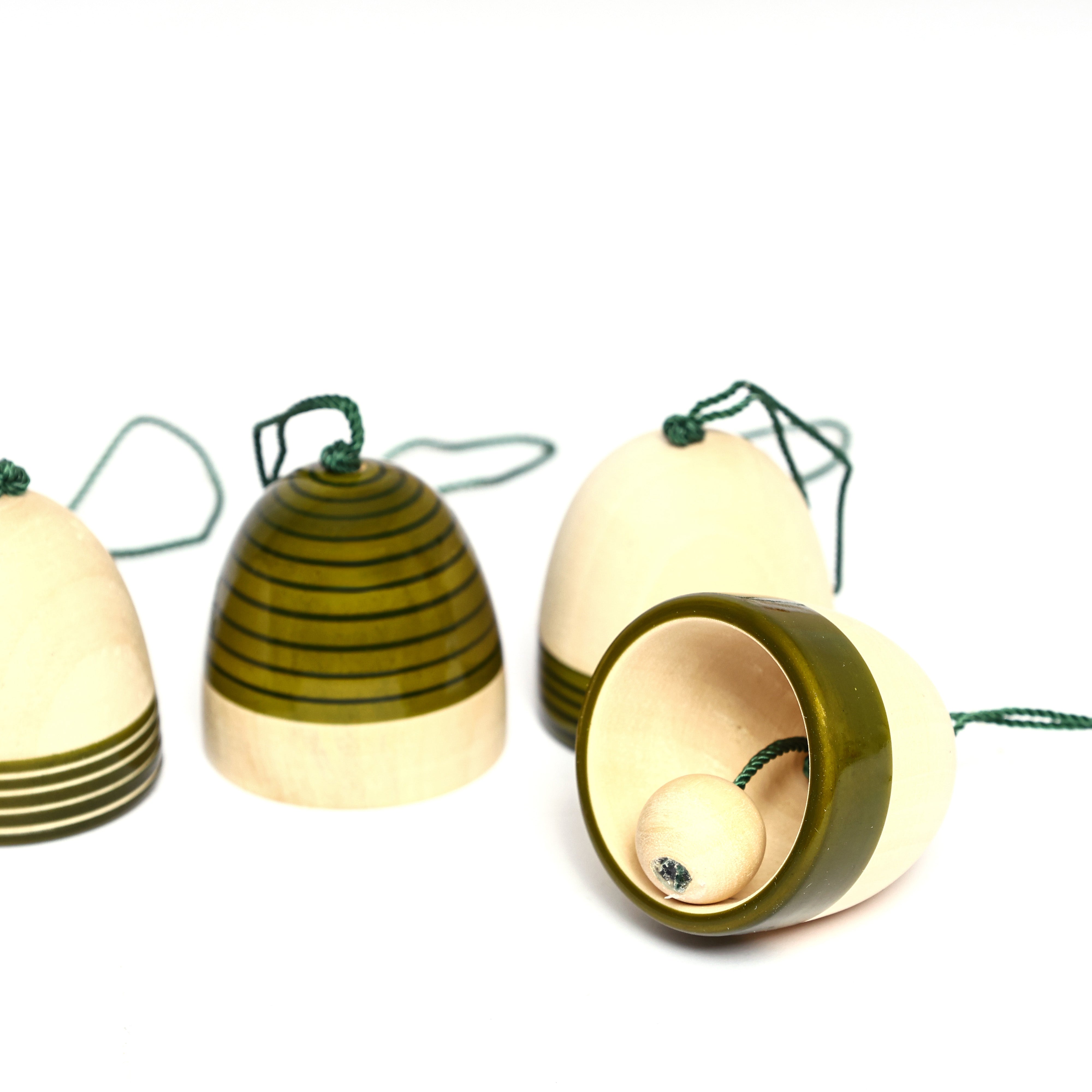 Handcrafted Eco-friendly Green Wooden Bell Hangings for Christmas Decor