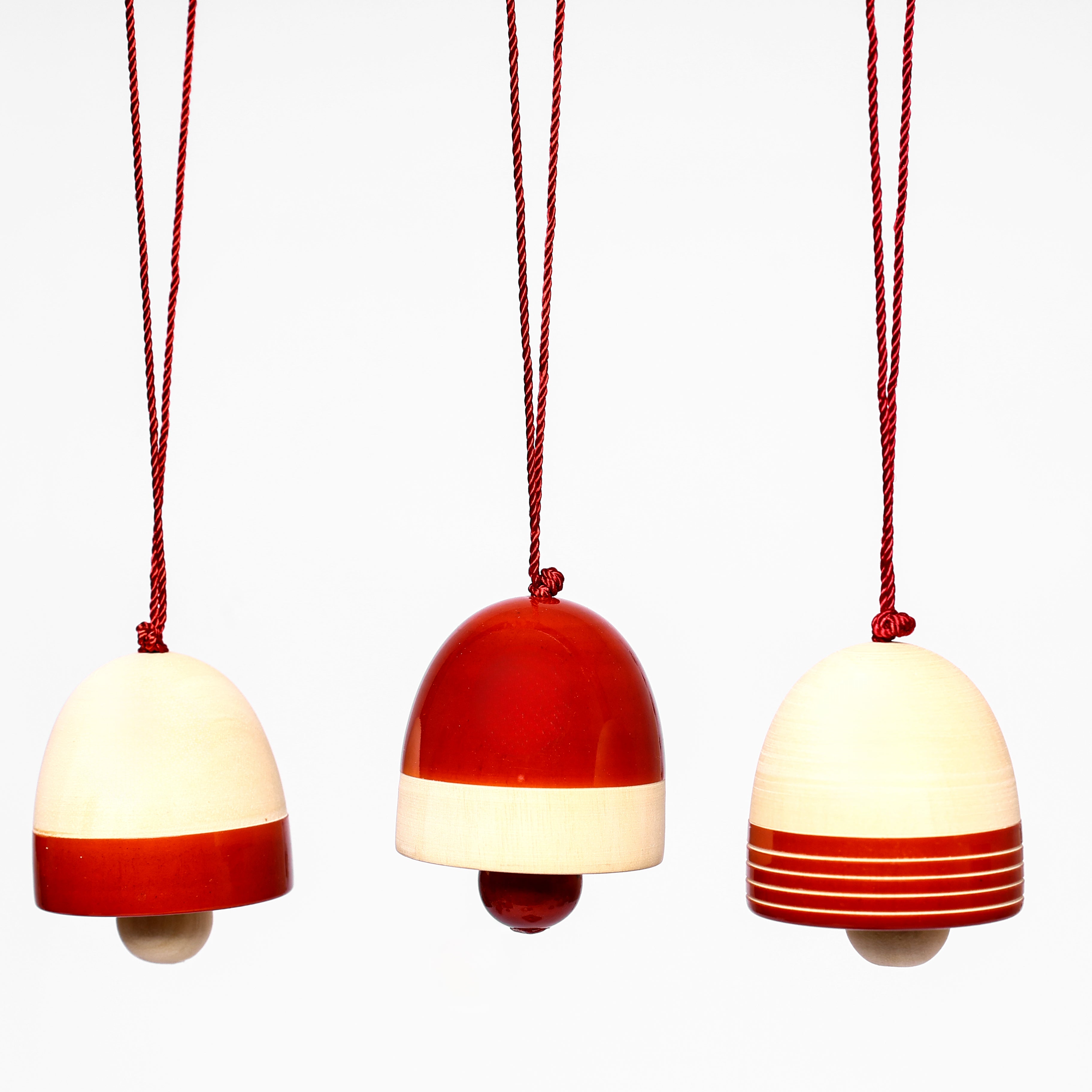 Handcrafted Eco-friendly Red Wooden Bell Hangings for Christmas Decor