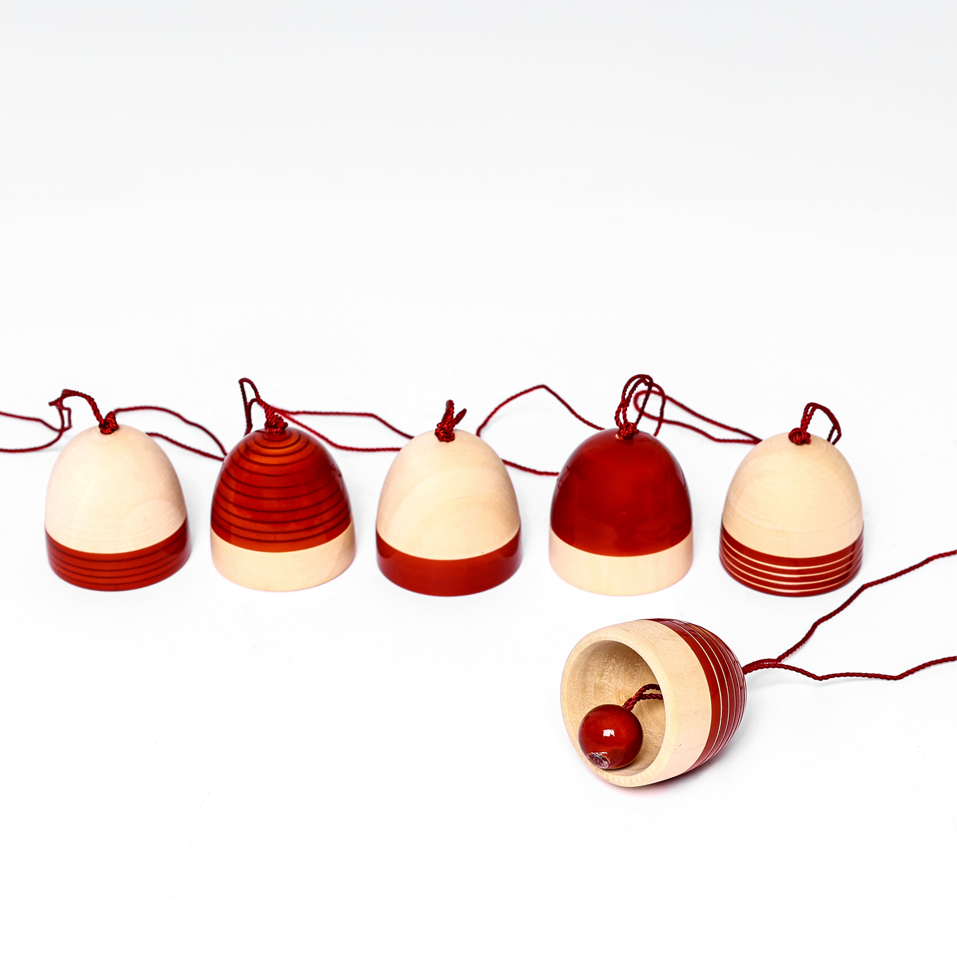 Handcrafted Eco-friendly Red Wooden Bell Hangings for Christmas Decor