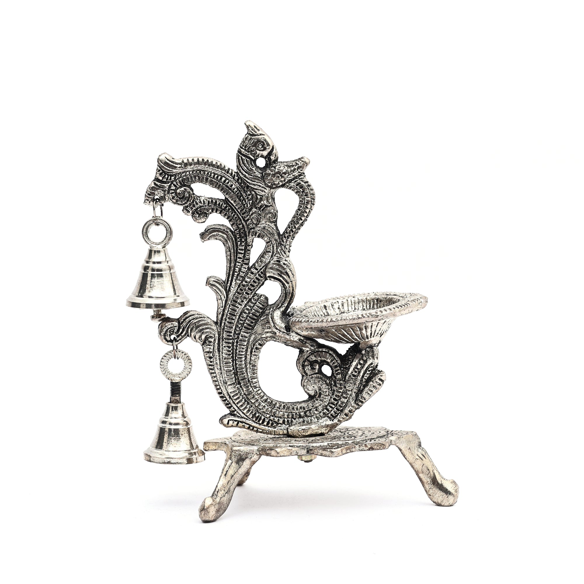 Handcrafted German Silver Double Bell Deepak – Spiritual Décor Item ...