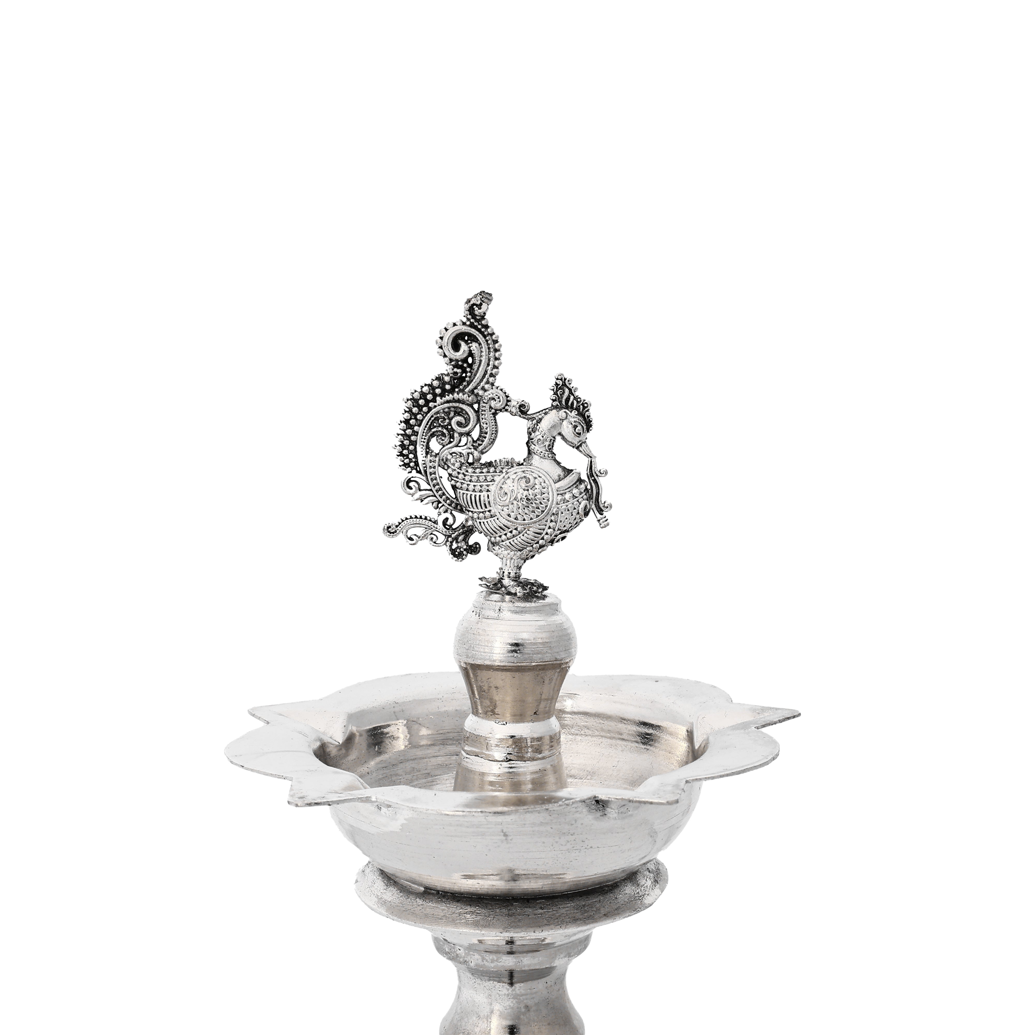 Handcrafted German Silver Peacock Diya Indian Oil Lamp Decor