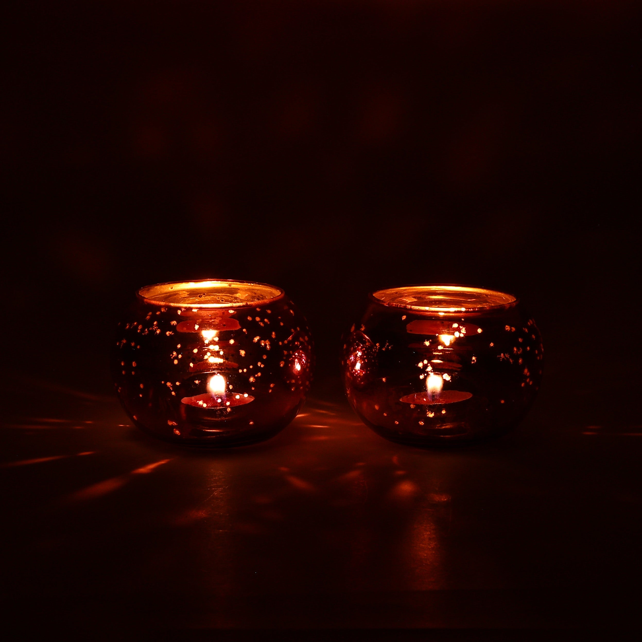 Handcrafted Glass T-light Holder—Purple—Set of 2