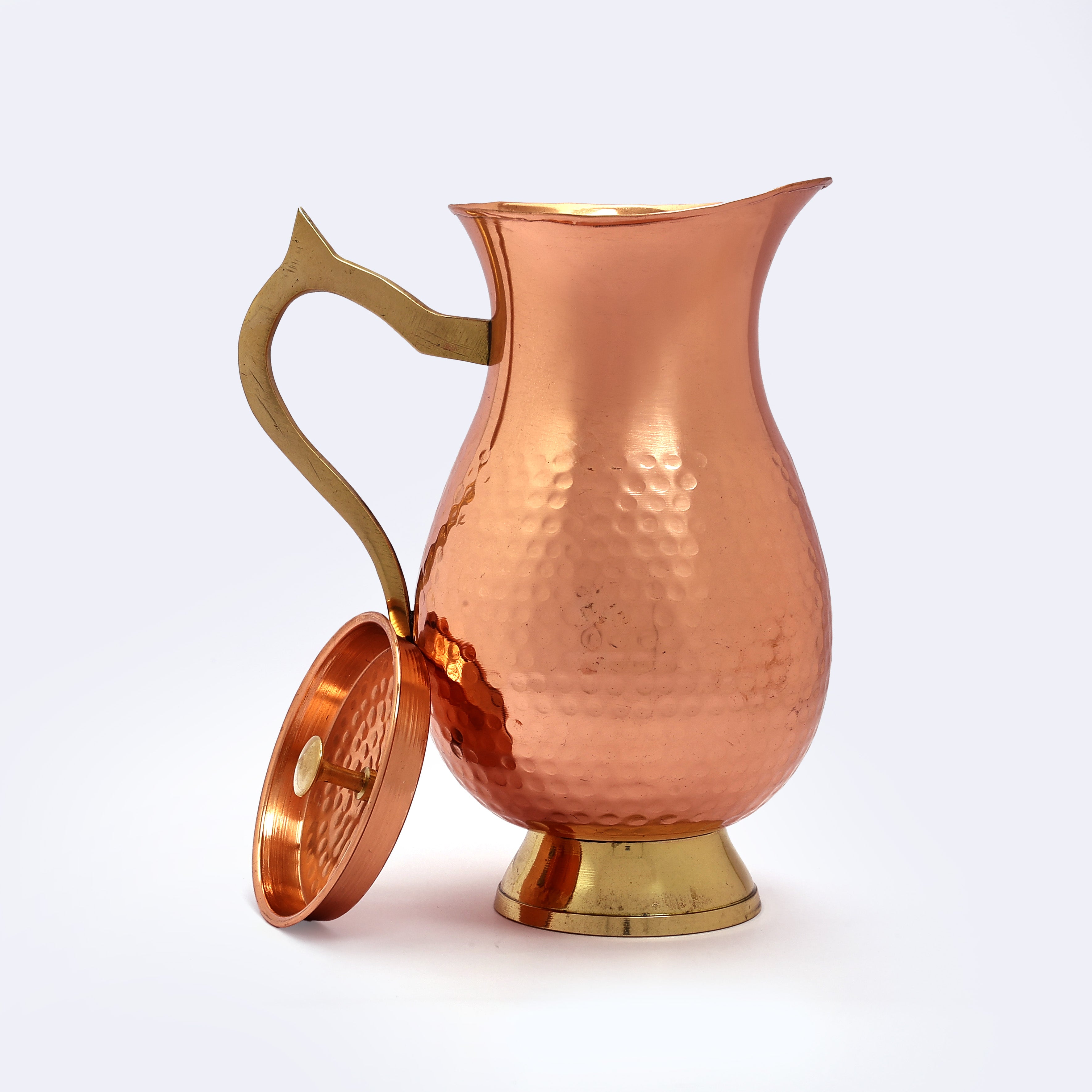 Handcrafted Hammered Copper Jug Pitcher with Lid – Traditional Ayurvedic Design