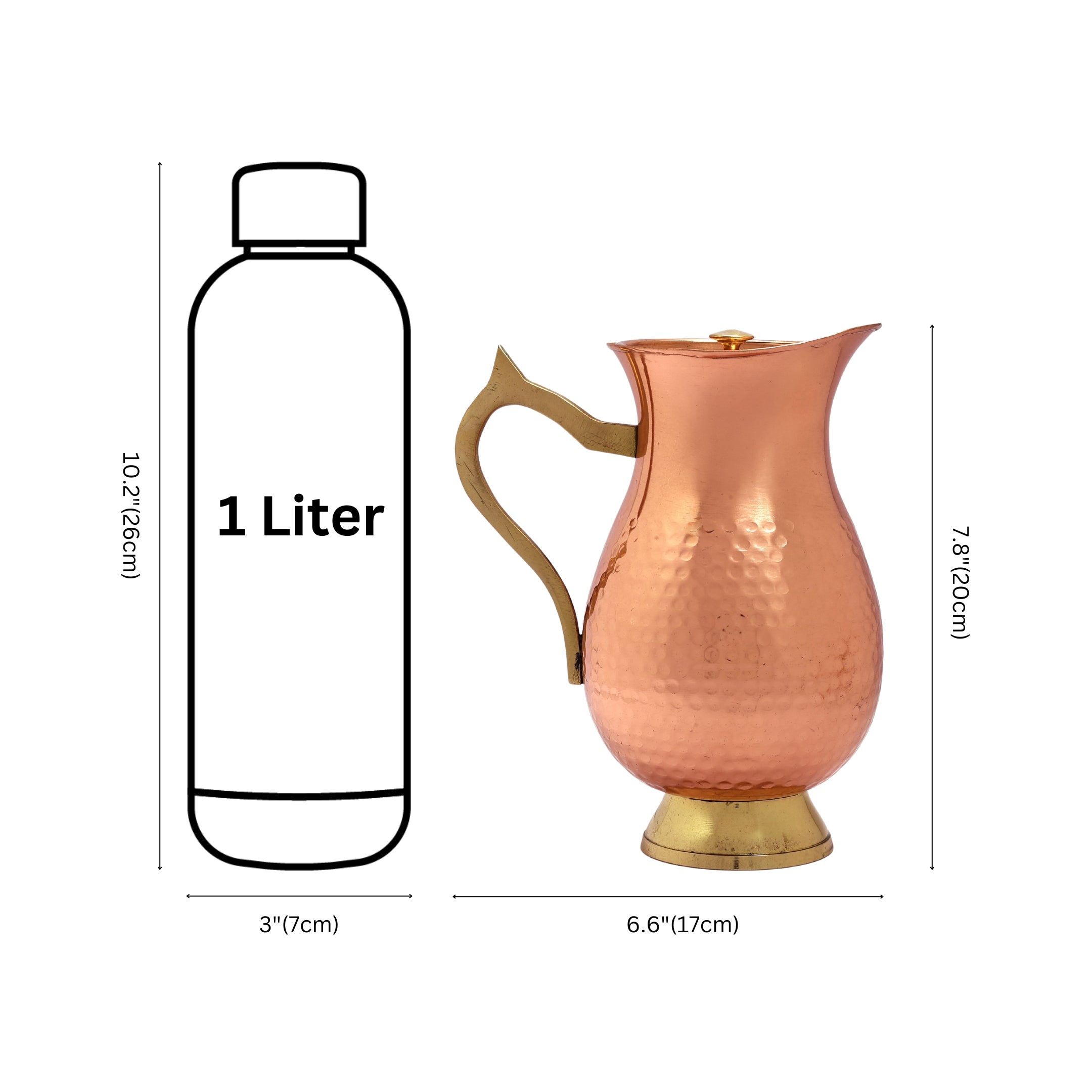 Handcrafted Hammered Copper Jug Pitcher with Lid – Traditional Ayurvedic Design