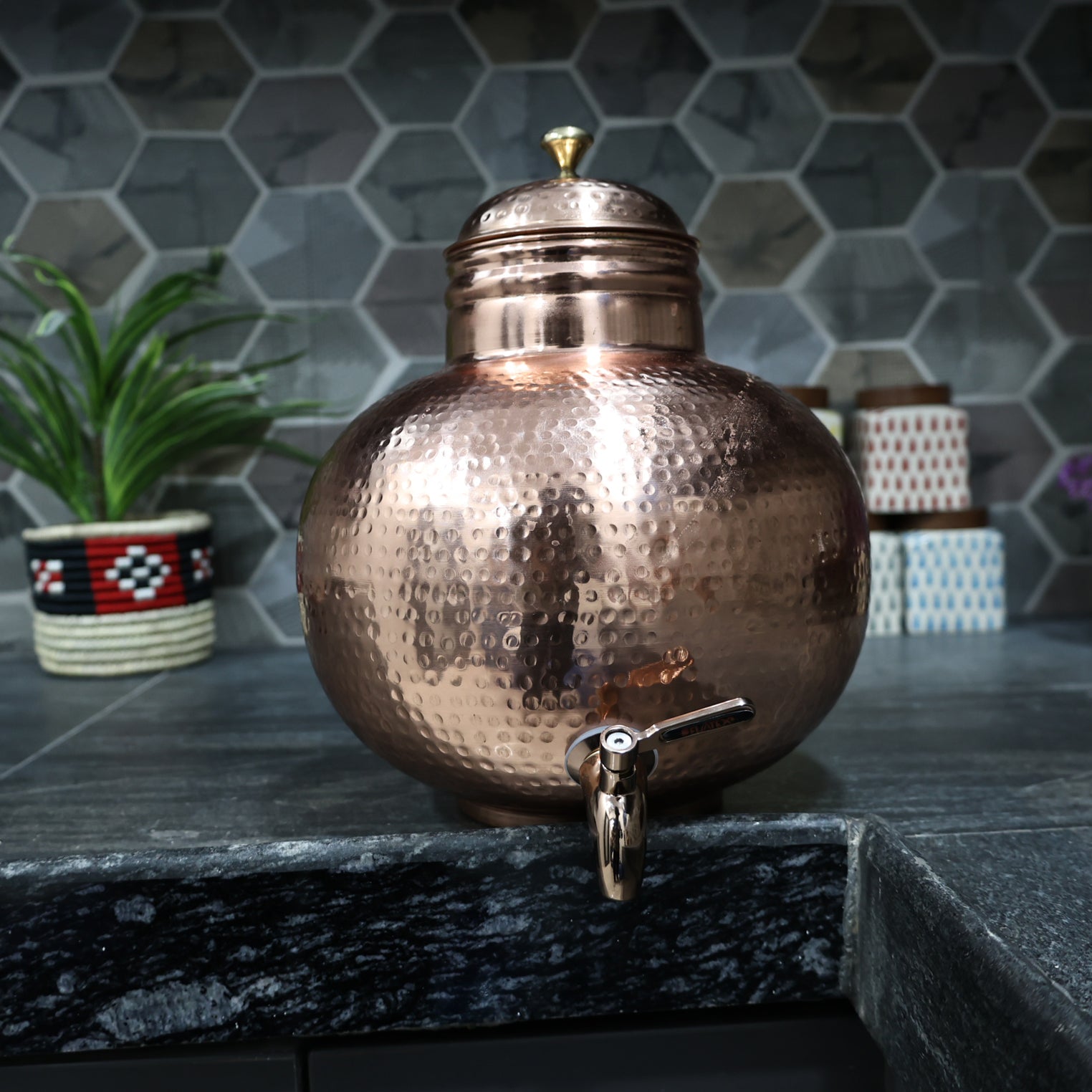 Handcrafted Hammered Copper Water Dispenser with Brass Tap