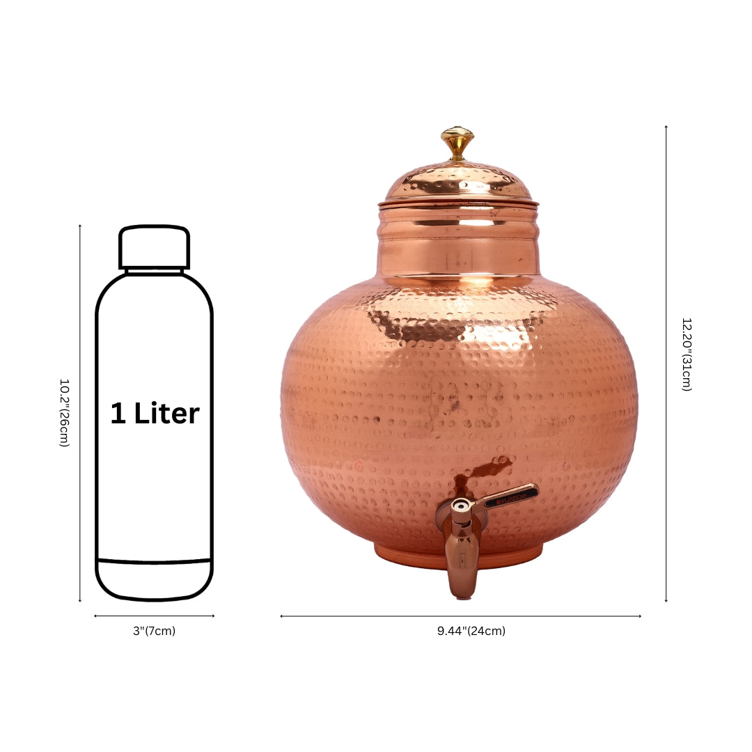 Handcrafted Hammered Copper Water Dispenser with Brass Tap