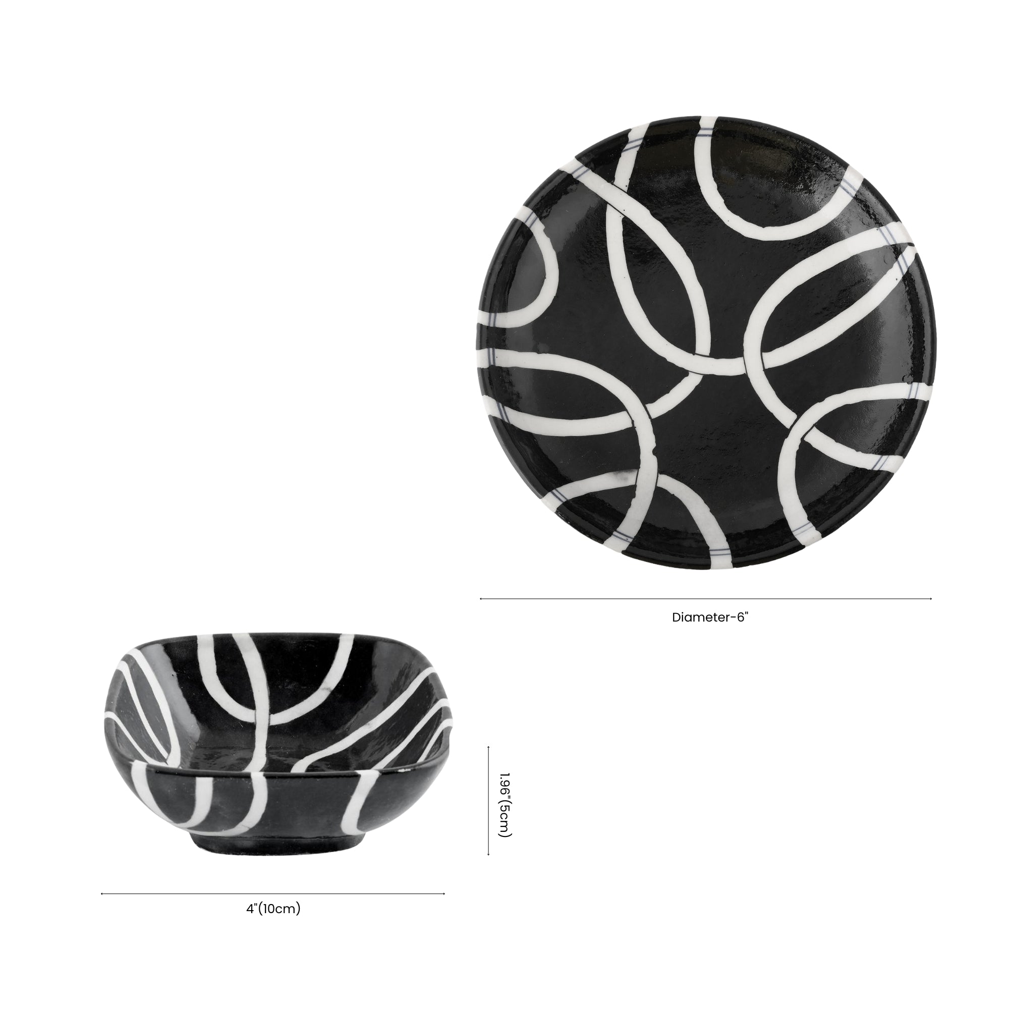 Handcrafted Jaipur Blue Pottery Plate & Bowl Set - Black & White Geometric Serveware for Dining & Gifting