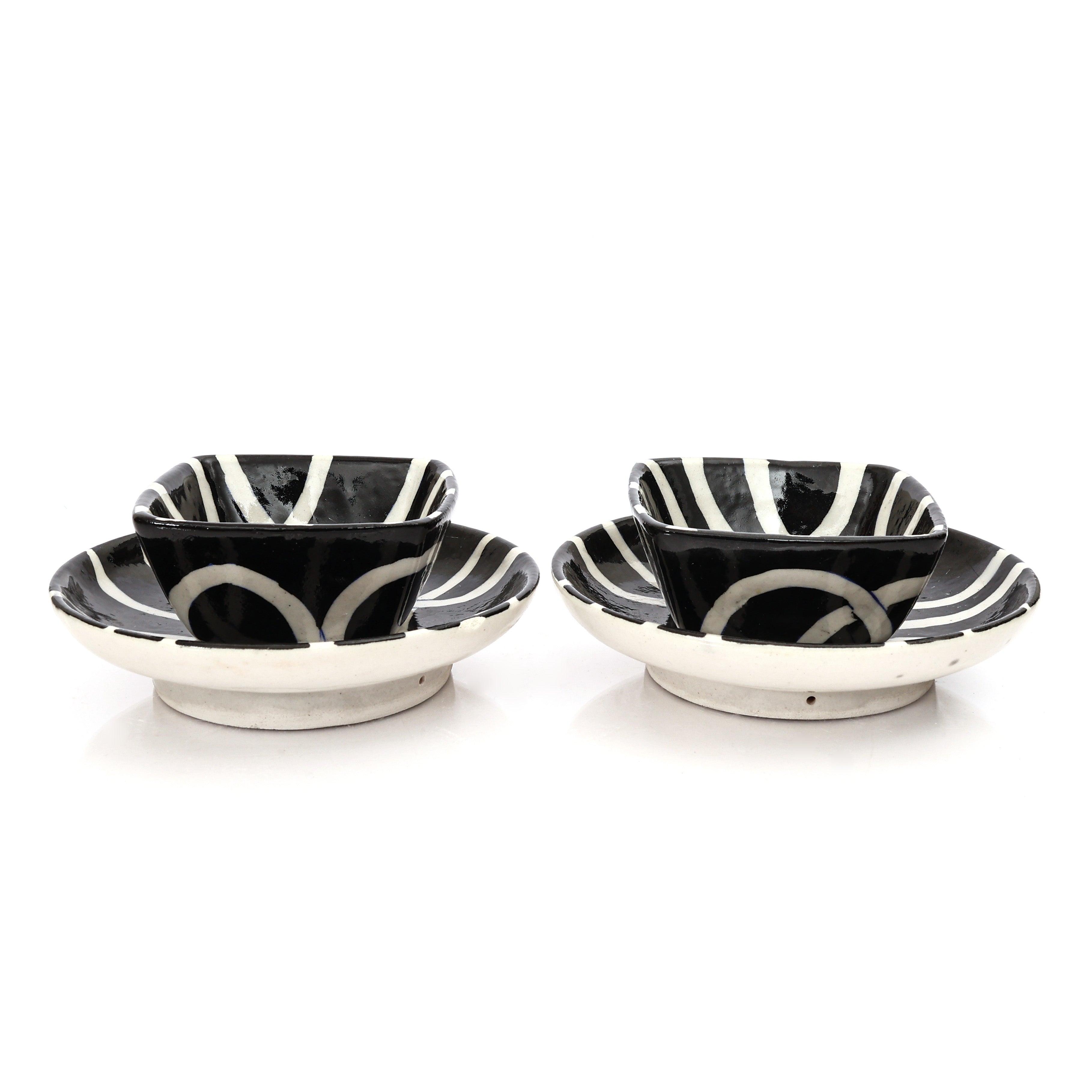 Handcrafted Jaipur Blue Pottery Plate & Bowl Set - Black & White Geometric Serveware for Dining & Gifting
