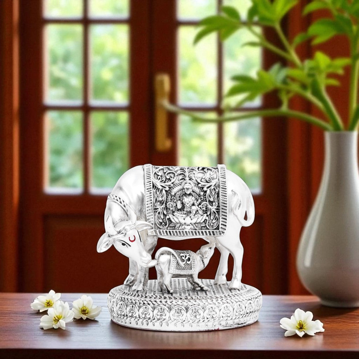 Handcrafted Kamdhenu Cow and Calf with Maha Lakshmi on Saddle 