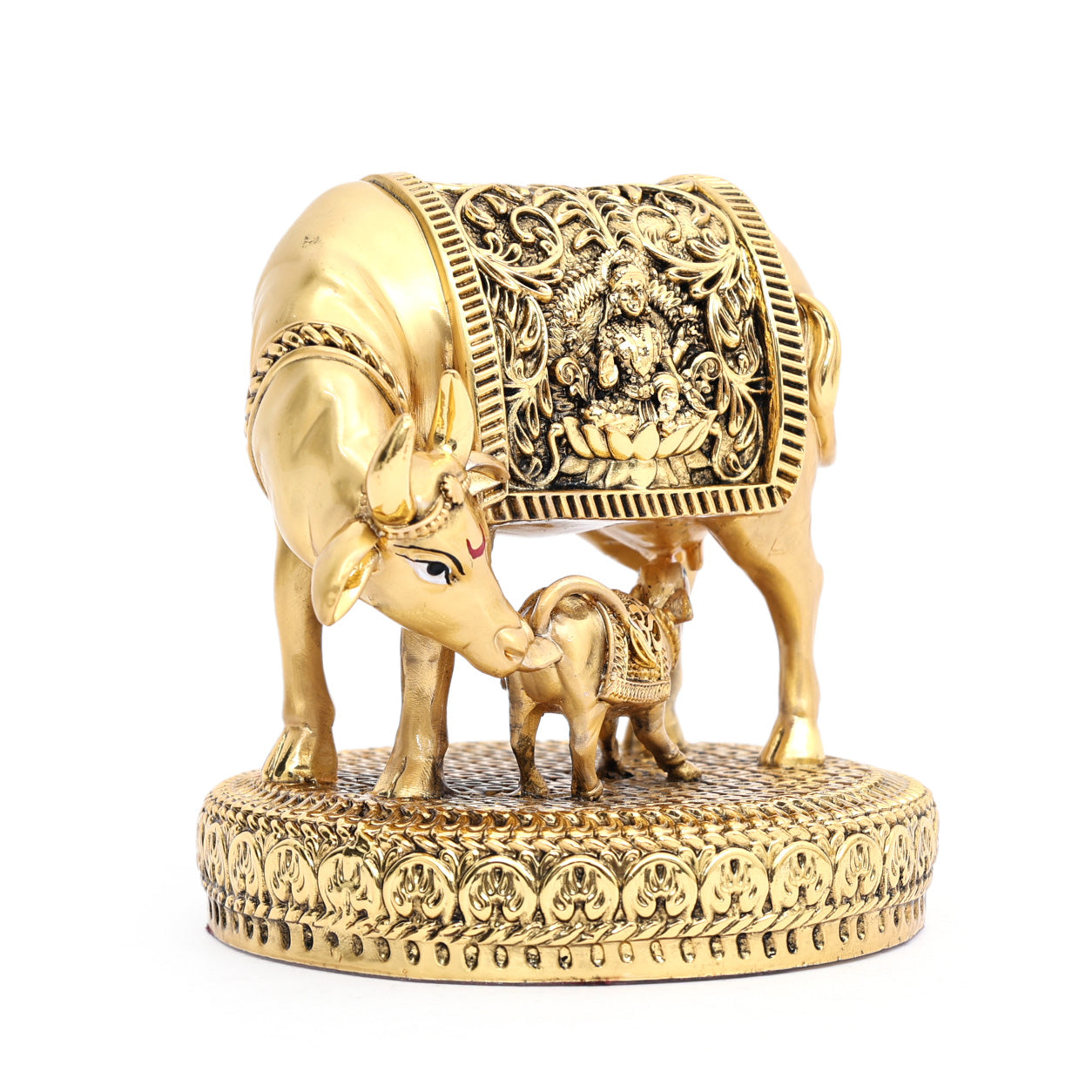 Handcrafted Kamdhenu Cow and Calf with Maha Lakshmi on Saddle