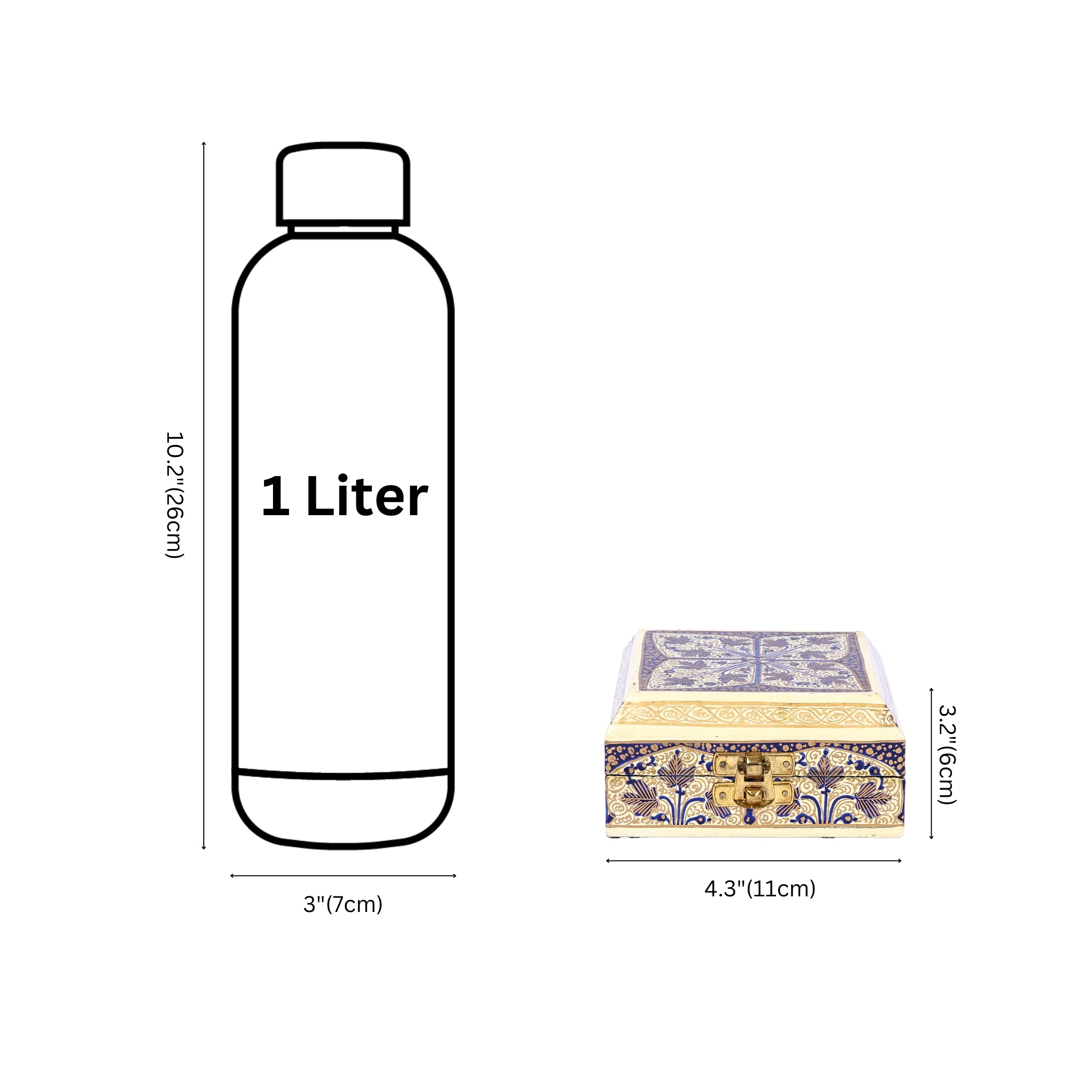 Handcrafted Kashmiri Paper Mache Multi-Storage Square Box—Blue and Pastel Yellow