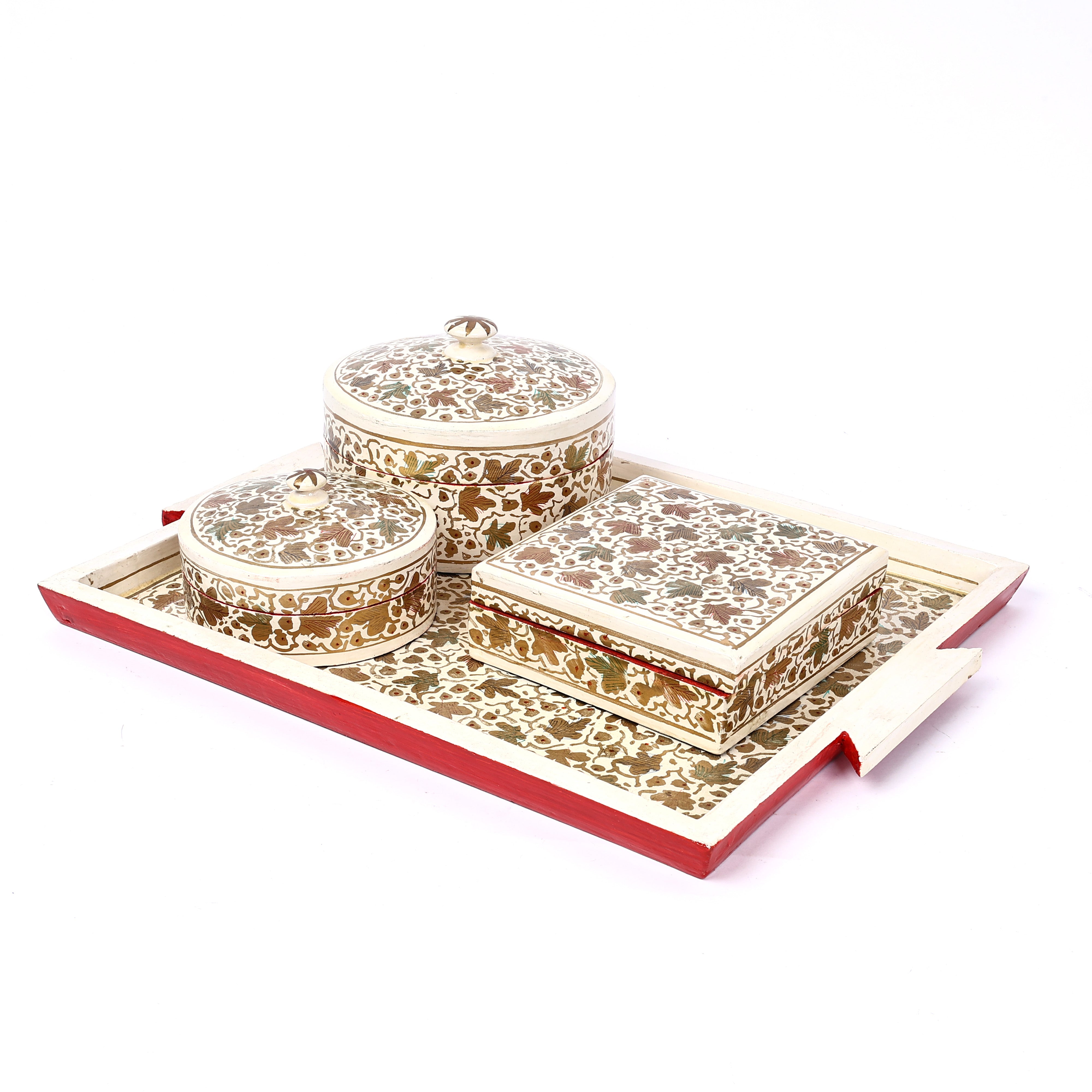 Handcrafted Kashmiri Paper Mache Serving Tray Set