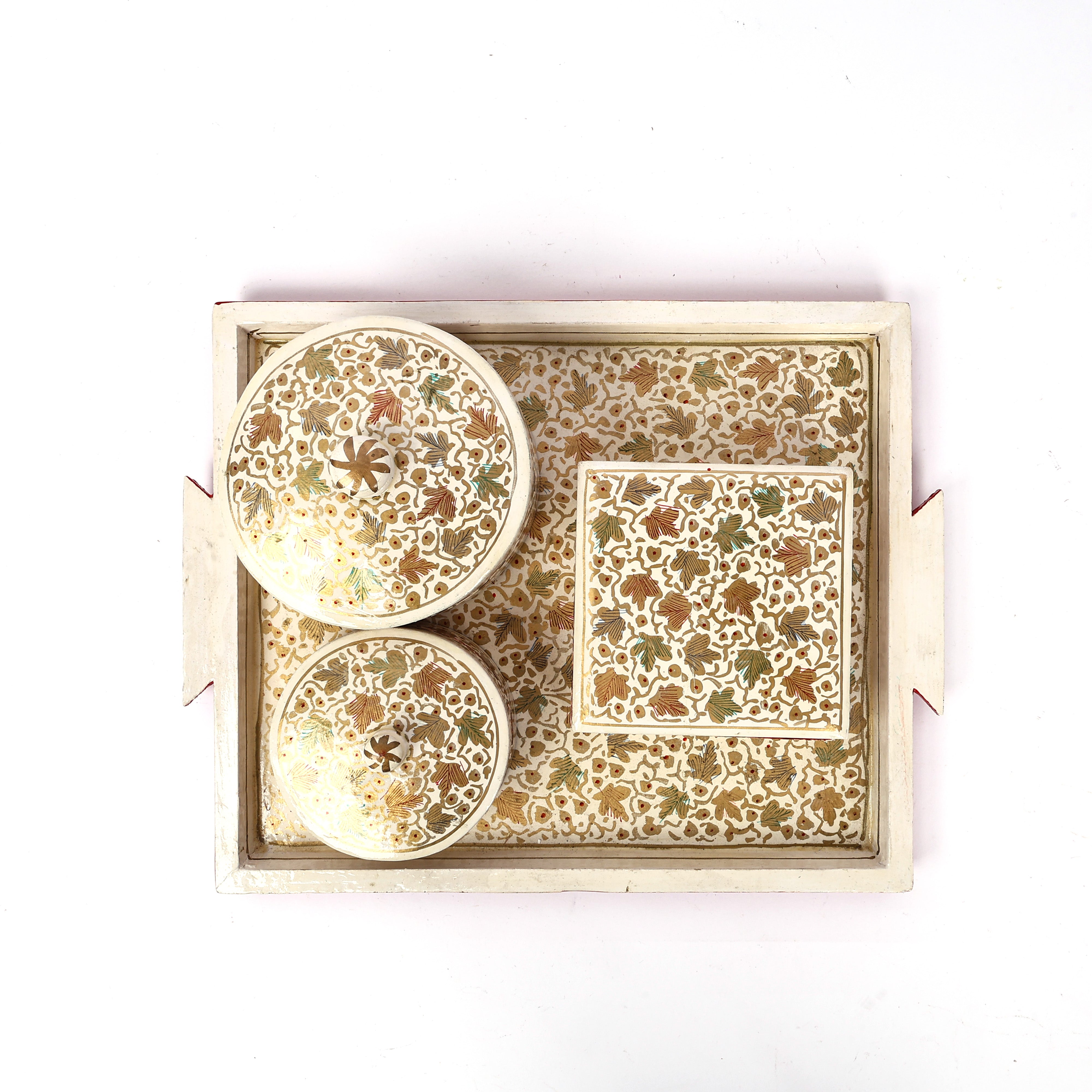Handcrafted Kashmiri Paper Mache Serving Tray Set