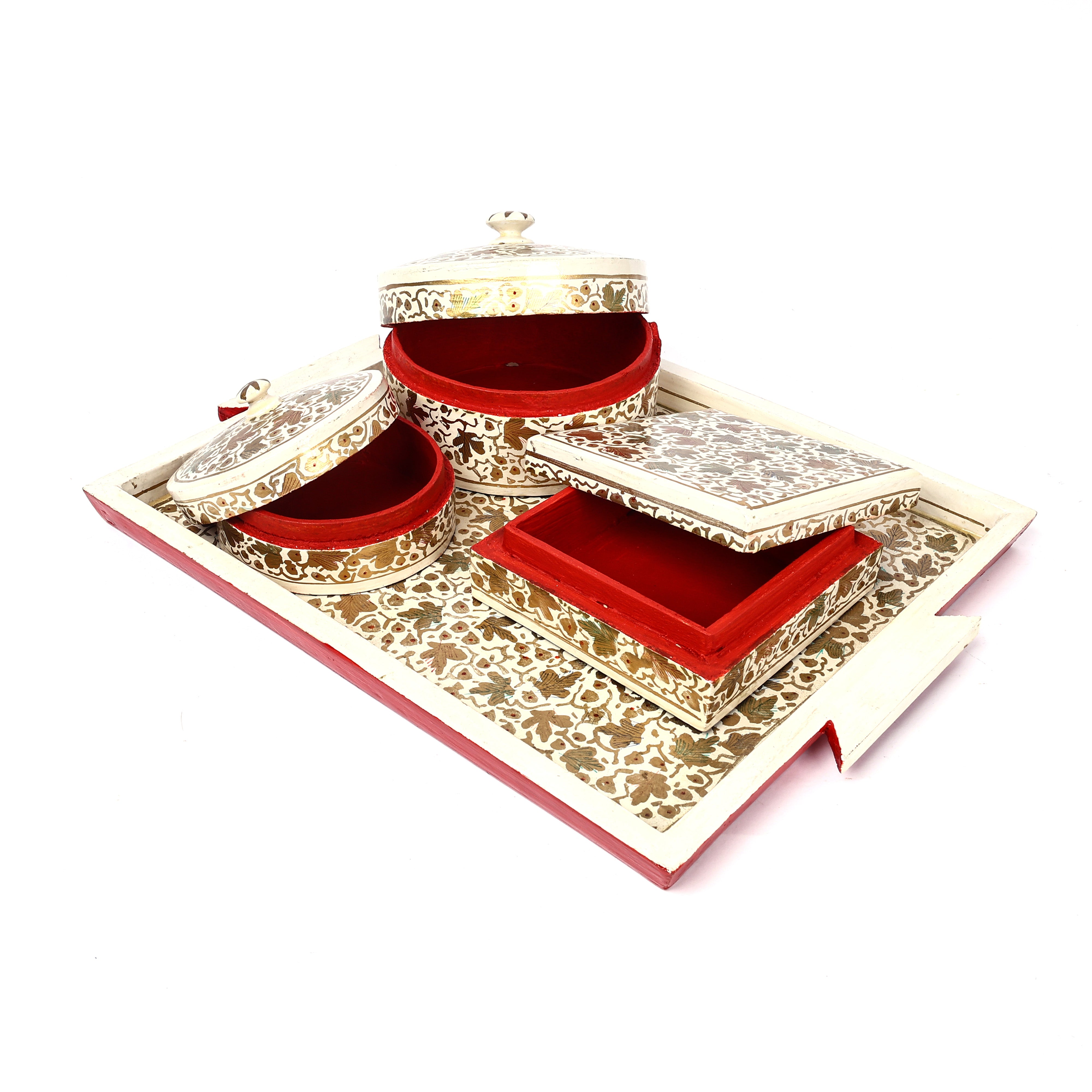 Handcrafted Kashmiri Paper Mache Serving Tray Set