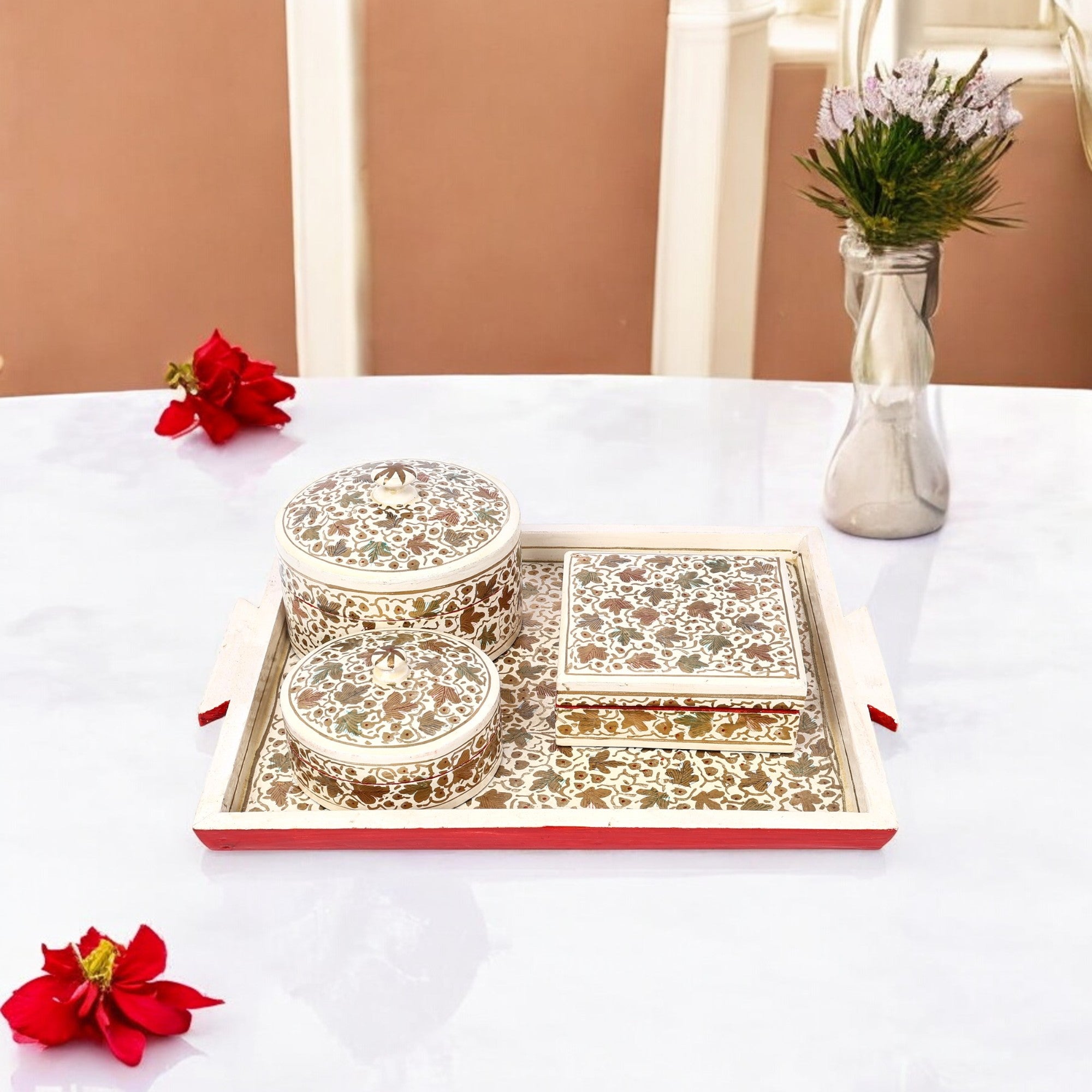 Handcrafted Kashmiri Paper Mache Serving Tray Set