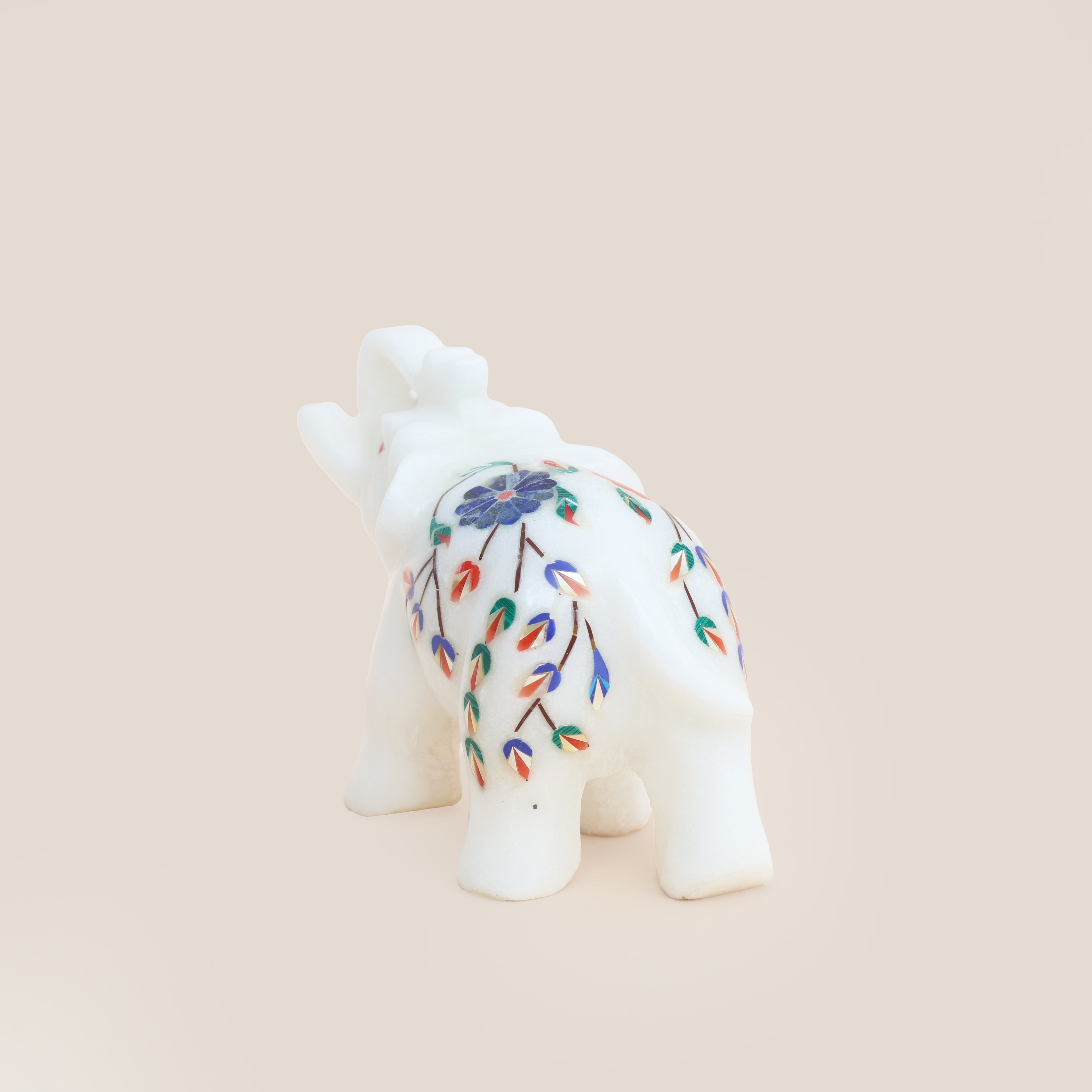 Handcrafted Marble Inlay Elephant (Orange/Royal Blue) – Pacchikari Stone Inlay Technique