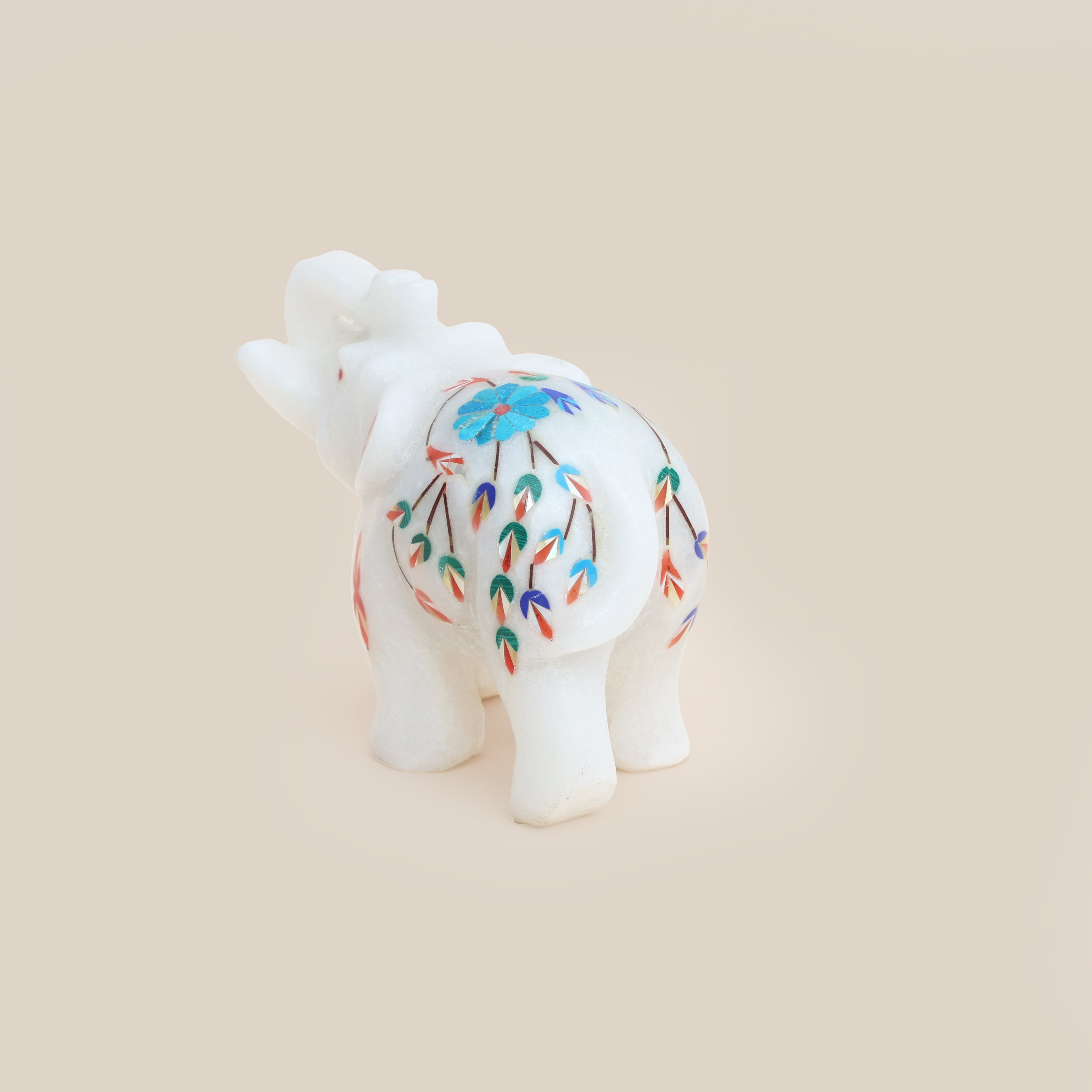 Handcrafted Marble Inlay Elephant (Turquoise)