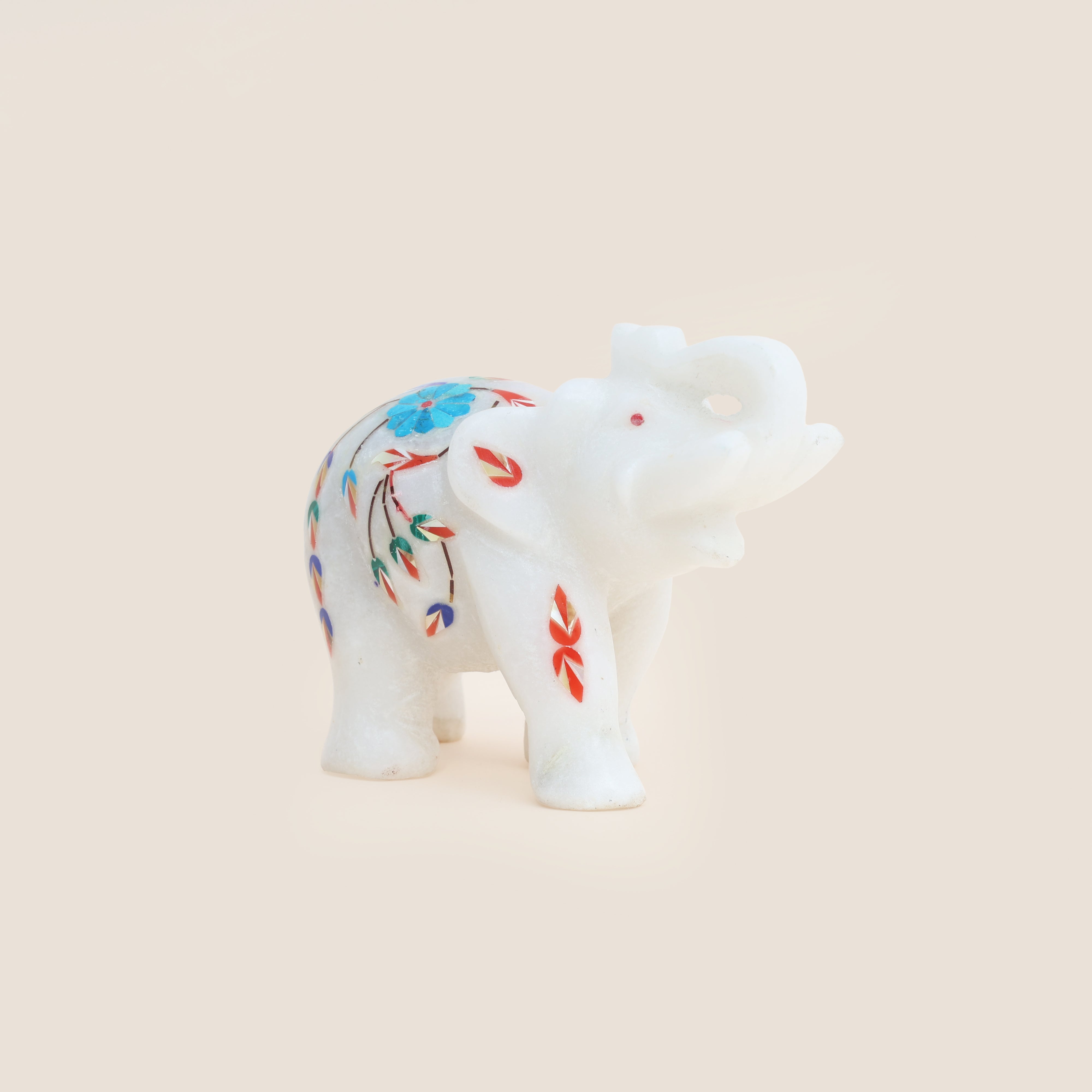Handcrafted Marble Inlay Elephant (Turquoise)
