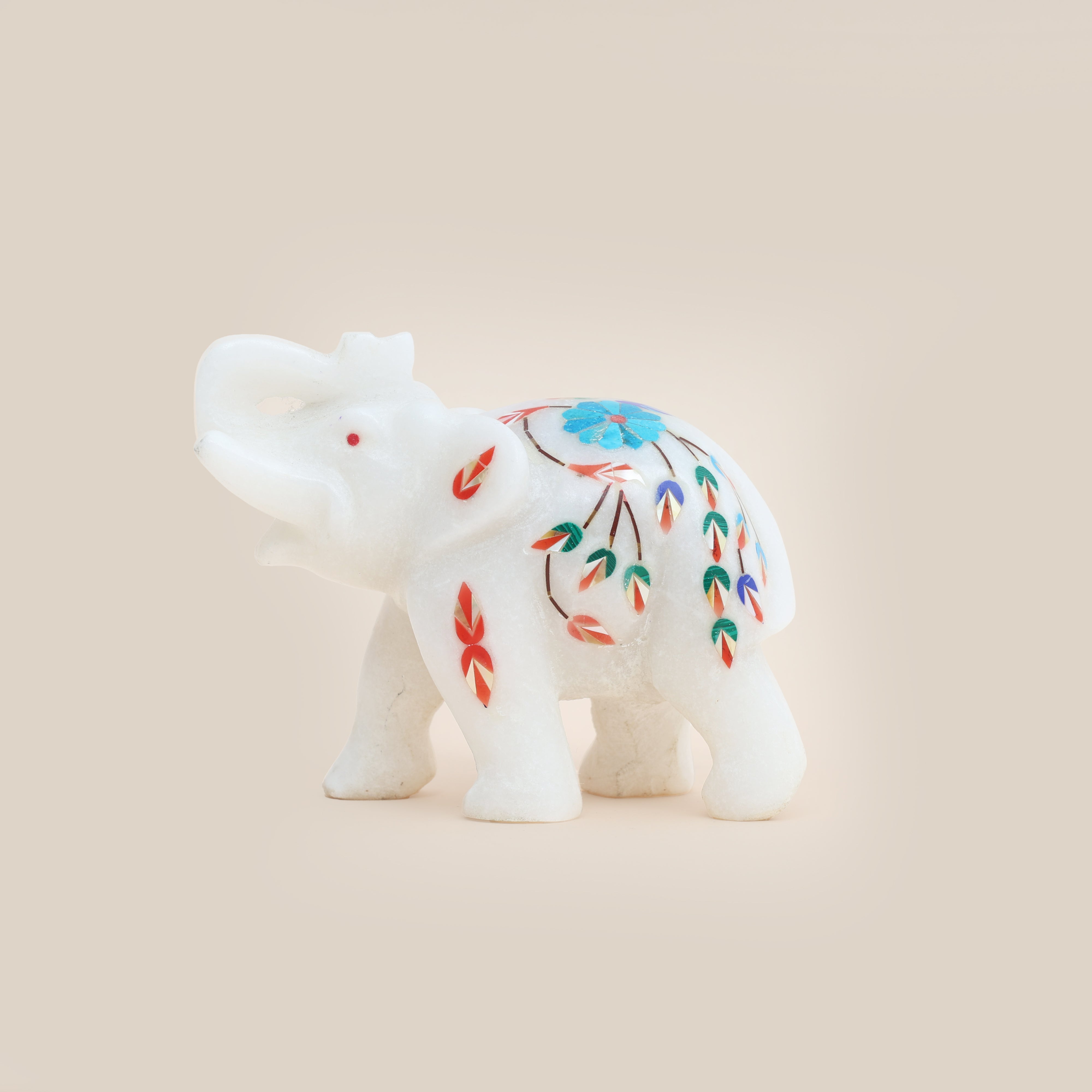 Handcrafted Marble Inlay Elephant (Turquoise)