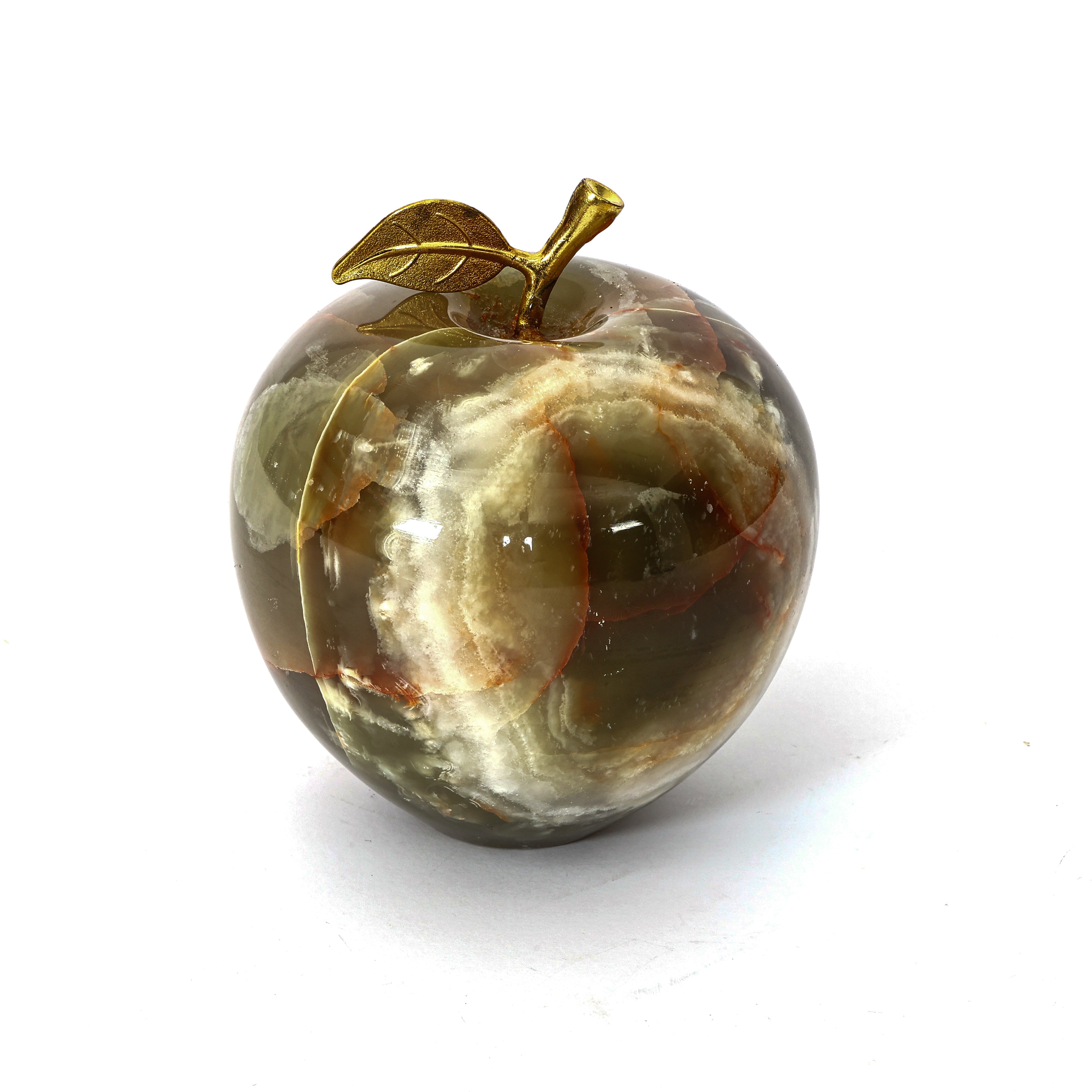 Handcrafted Onyx Marble Apple with Gold Leaf – Luxurious Home & Office Decor