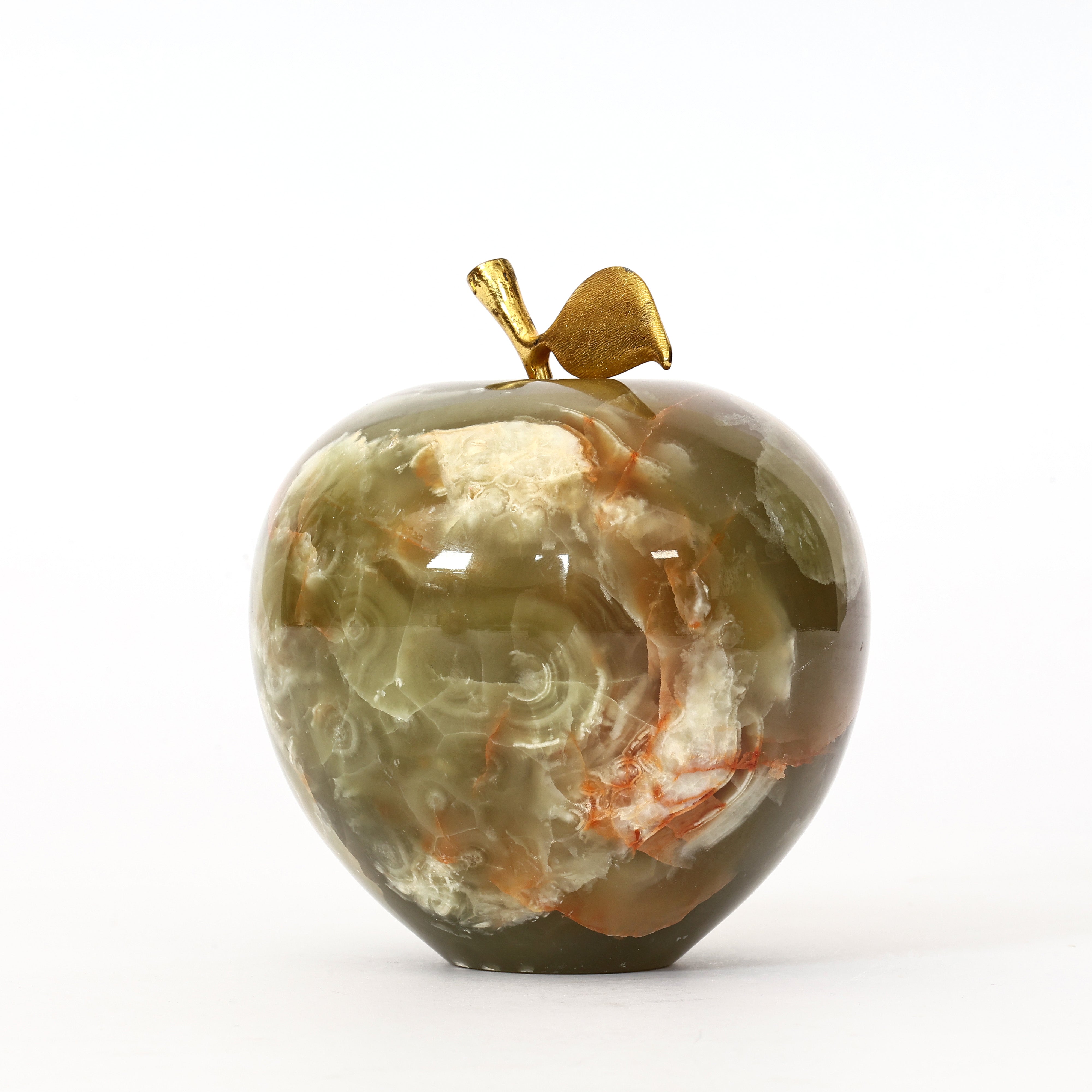 Handcrafted Onyx Marble Apple with Gold Leaf – Luxurious Home & Office Decor