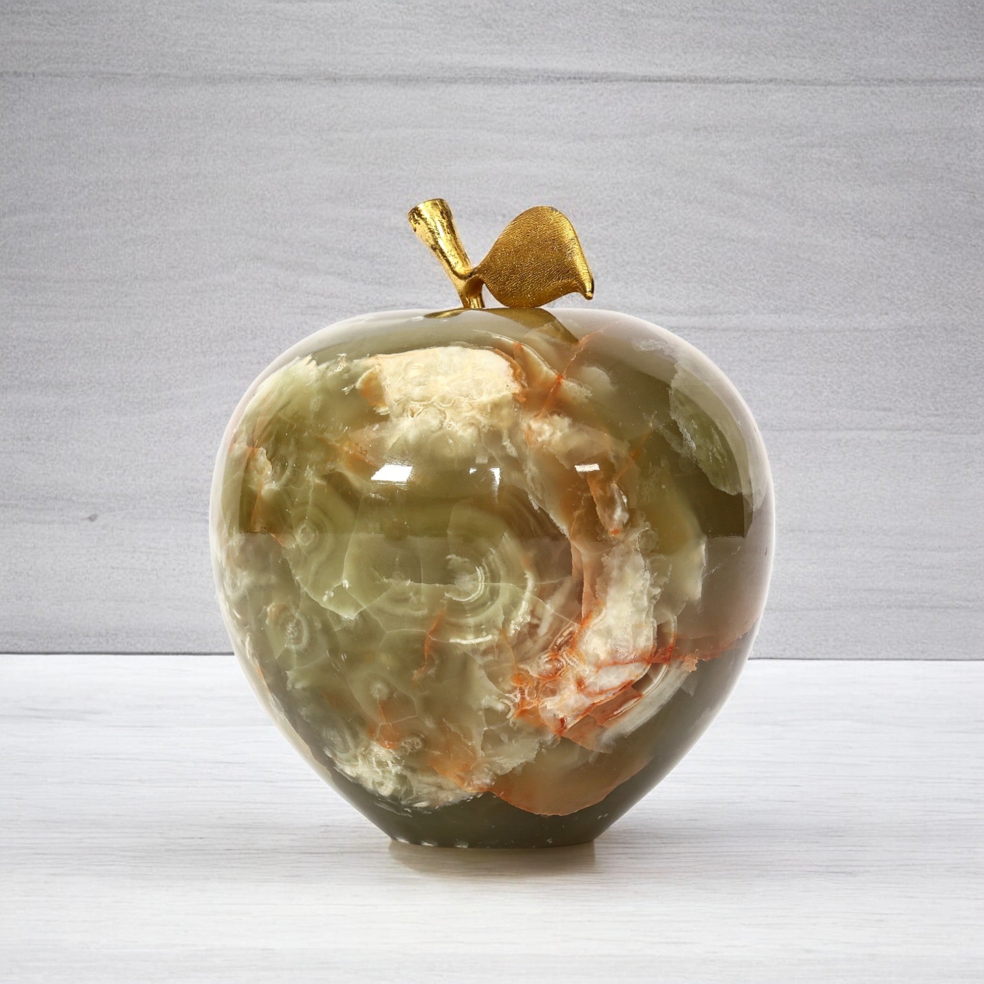 Handcrafted Onyx Marble Apple with Gold Leaf – Luxurious Home & Office Decor