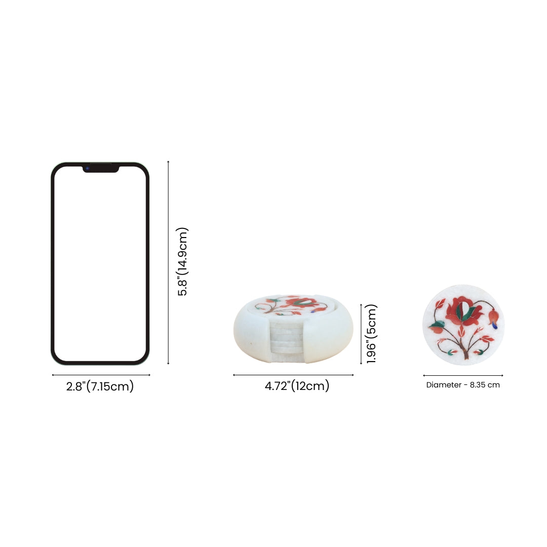 Handcrafted Red Marble Inlay coasters 2 (Set of 6) - Pacchikari Stone Inlay Technique