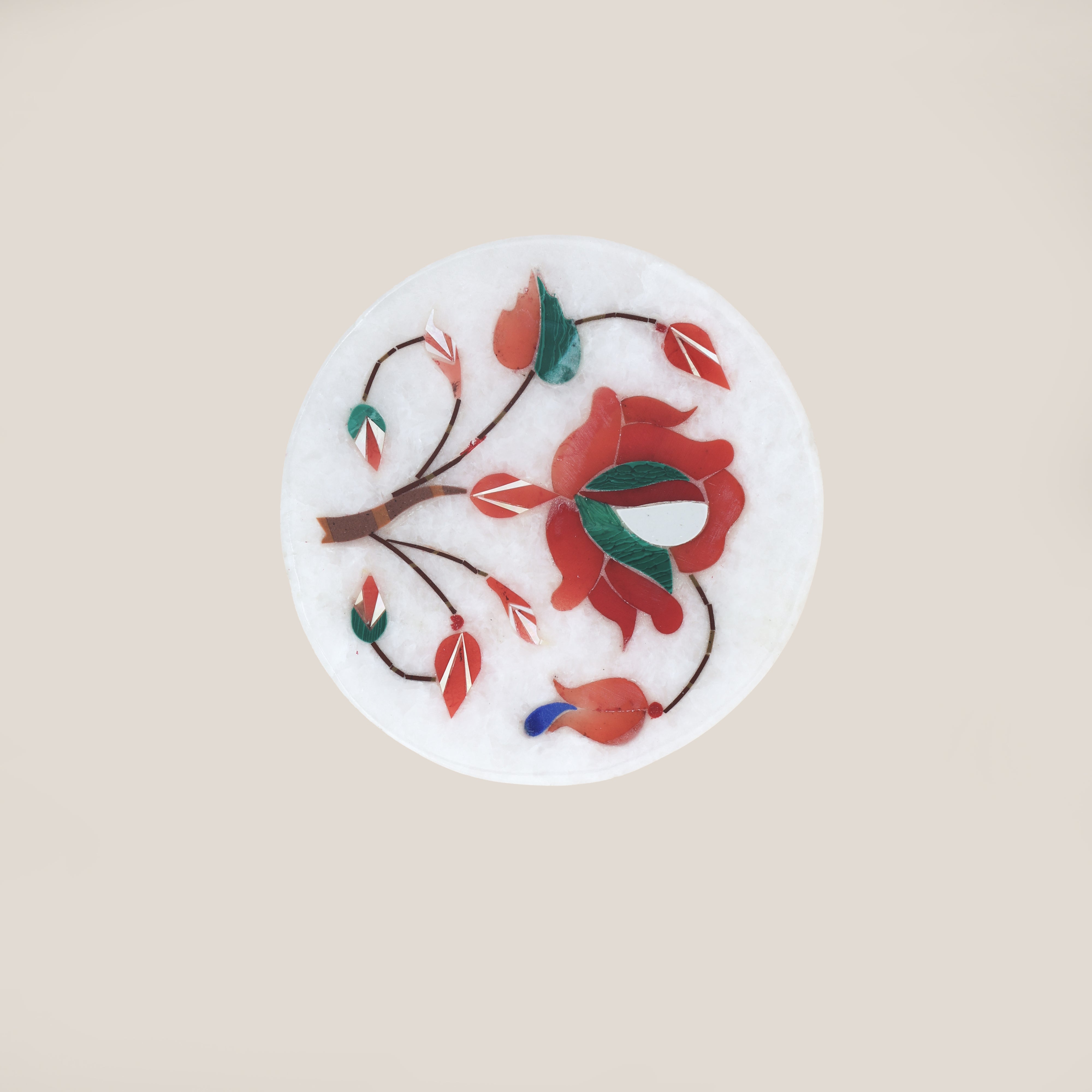 Handcrafted Red Marble Inlay coasters 2 (Set of 6) - Pacchikari Stone Inlay Technique