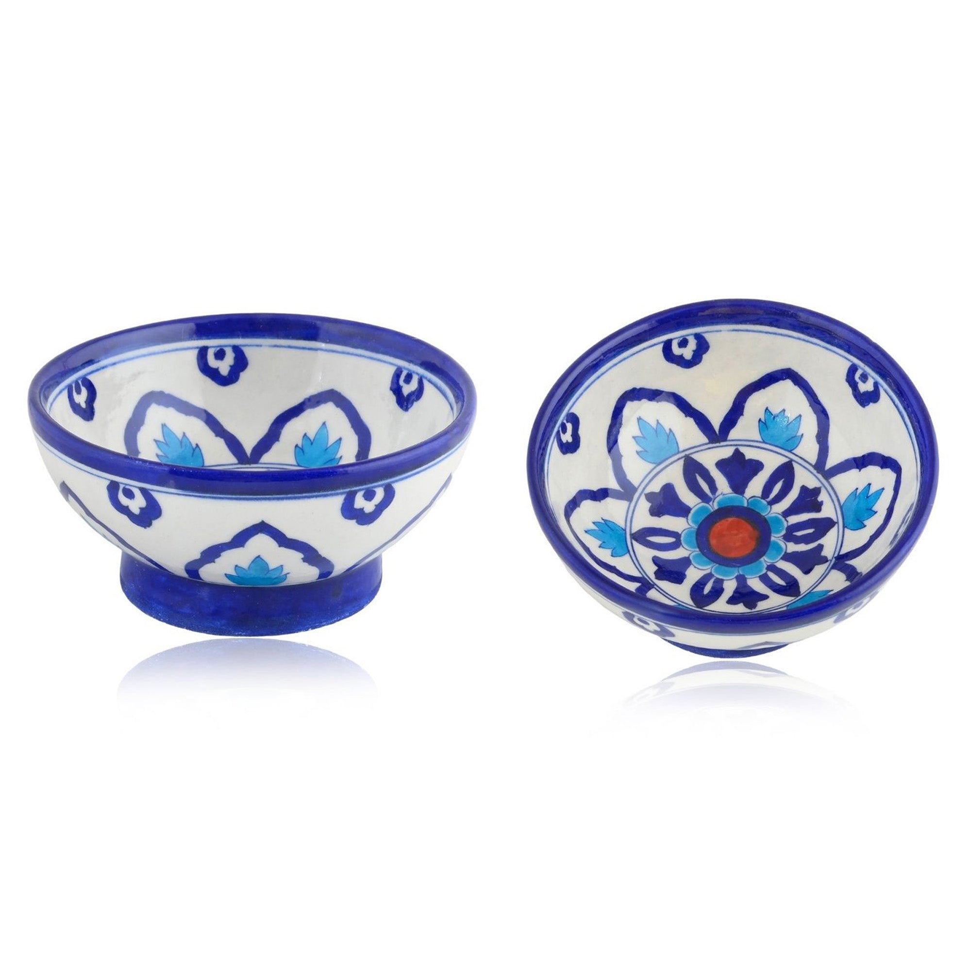 Handcrafted Round Blue Pottery Bowls