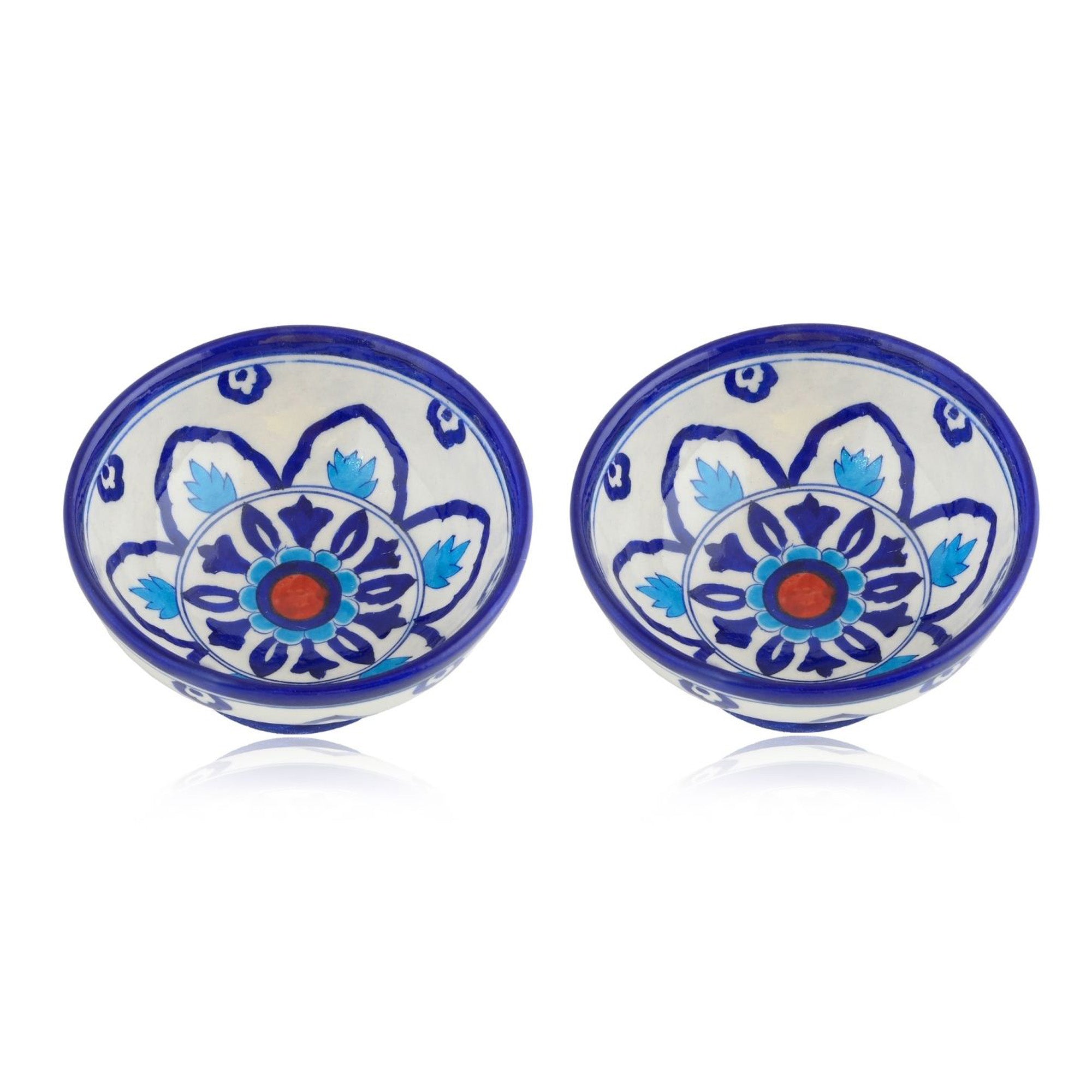 Handcrafted Round Blue Pottery Bowls