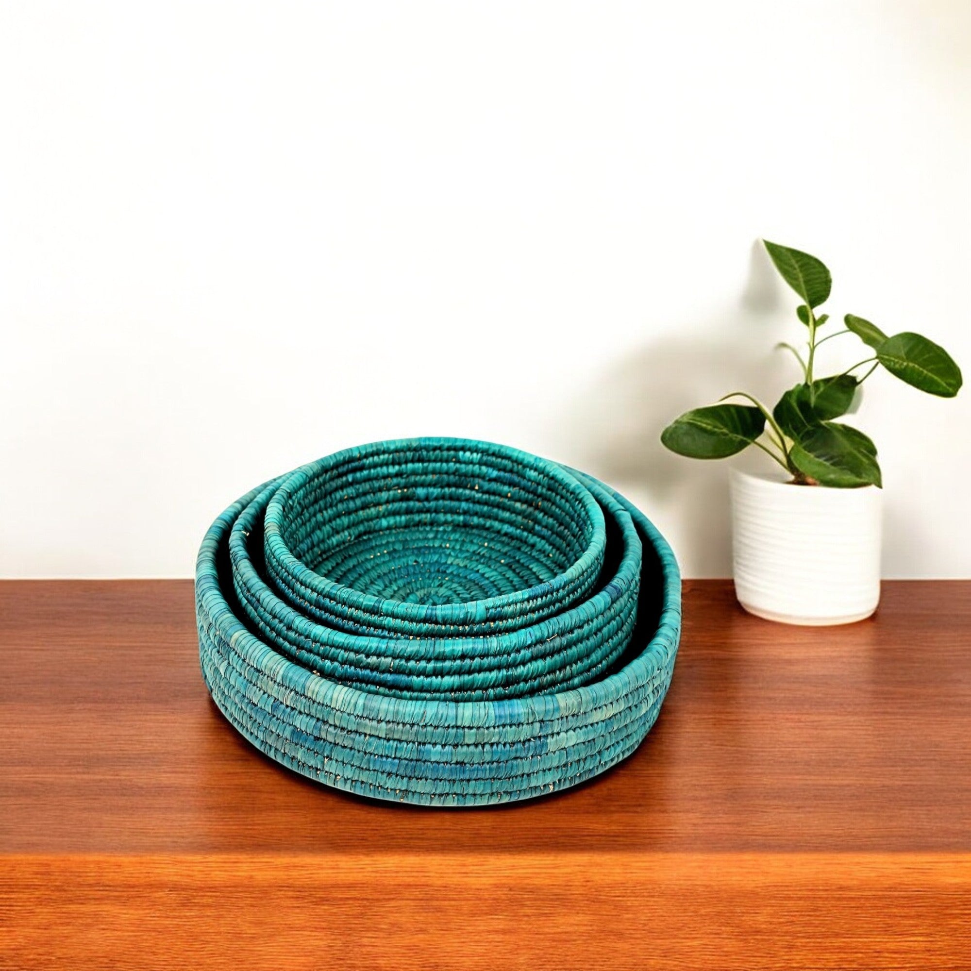 Handcrafted Sabai Grass Round Storage Baskets – Set 