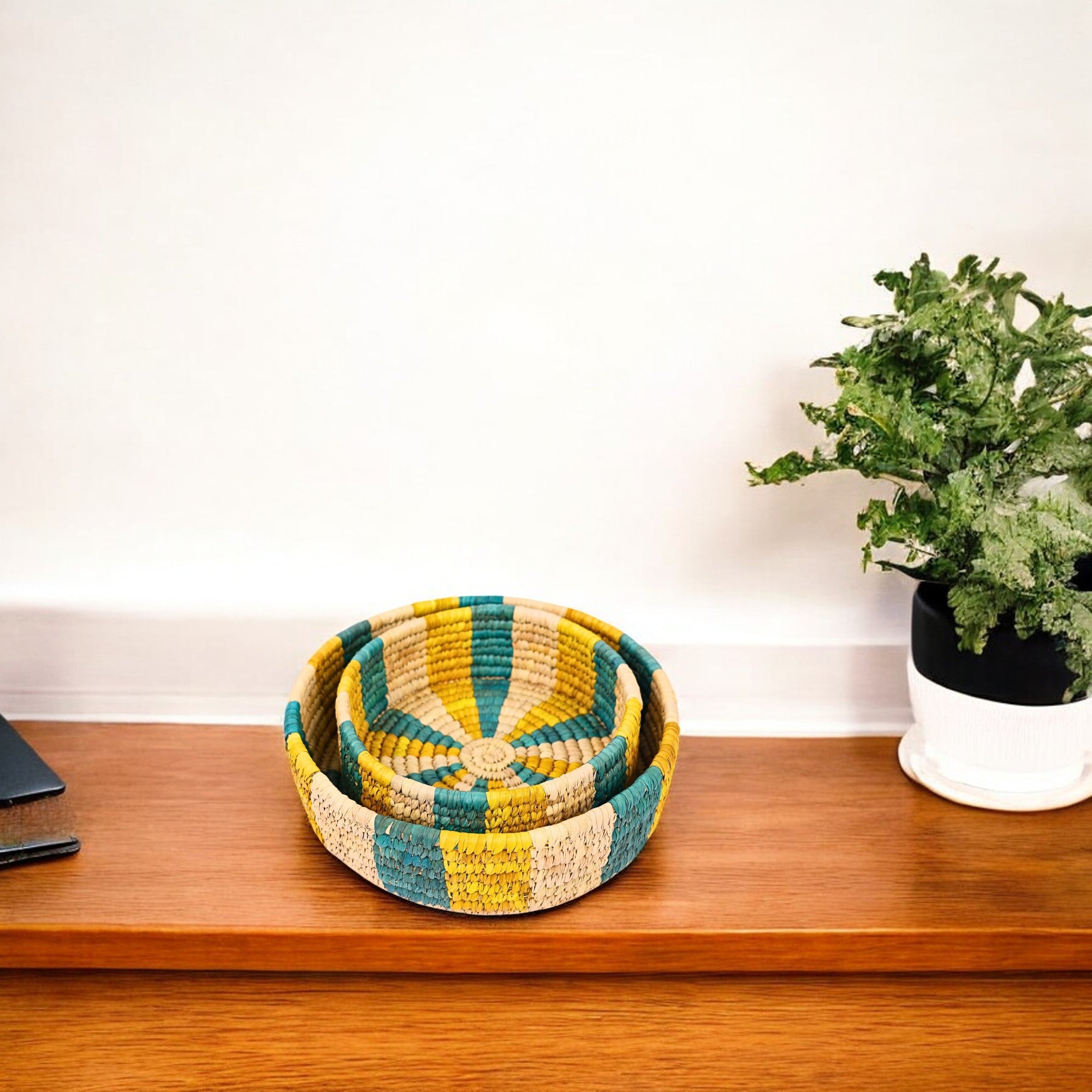 Handcrafted Sabai Grass Round Storage Baskets – Set of 2