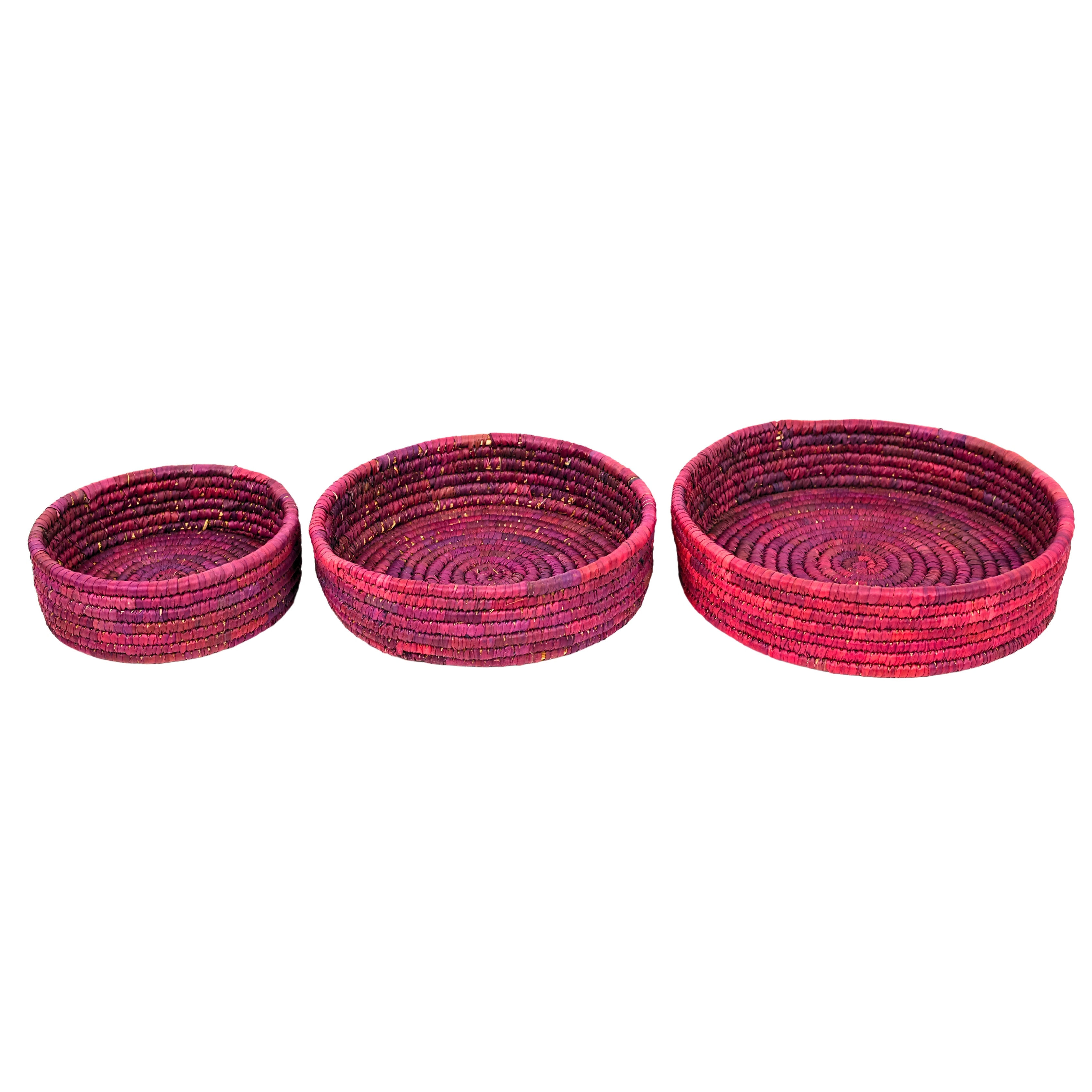 Handcrafted Sabai Grass Round Storage Baskets – Set of 3 - Purple