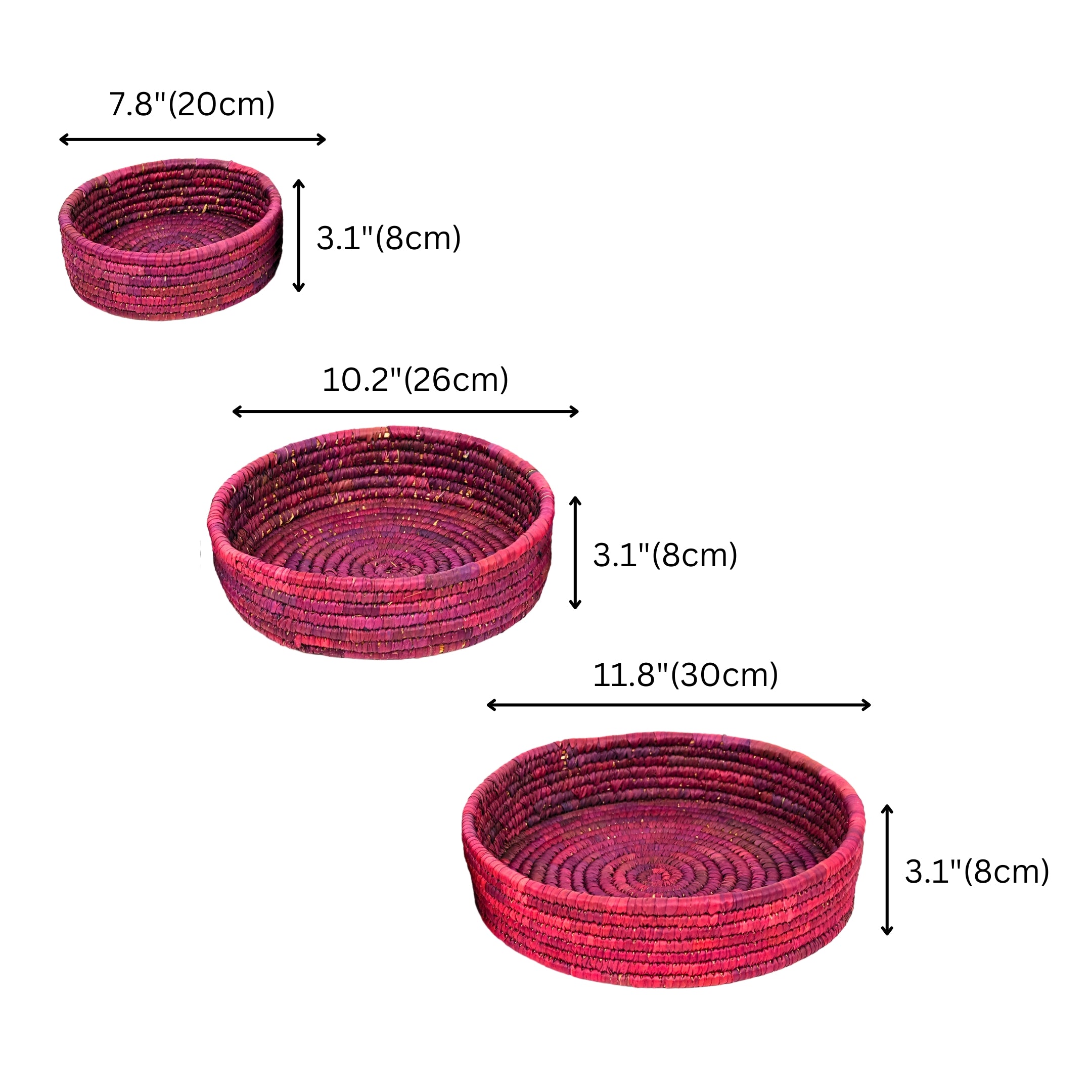 Handcrafted Sabai Grass Round Storage Baskets – Set of 3 - Purple