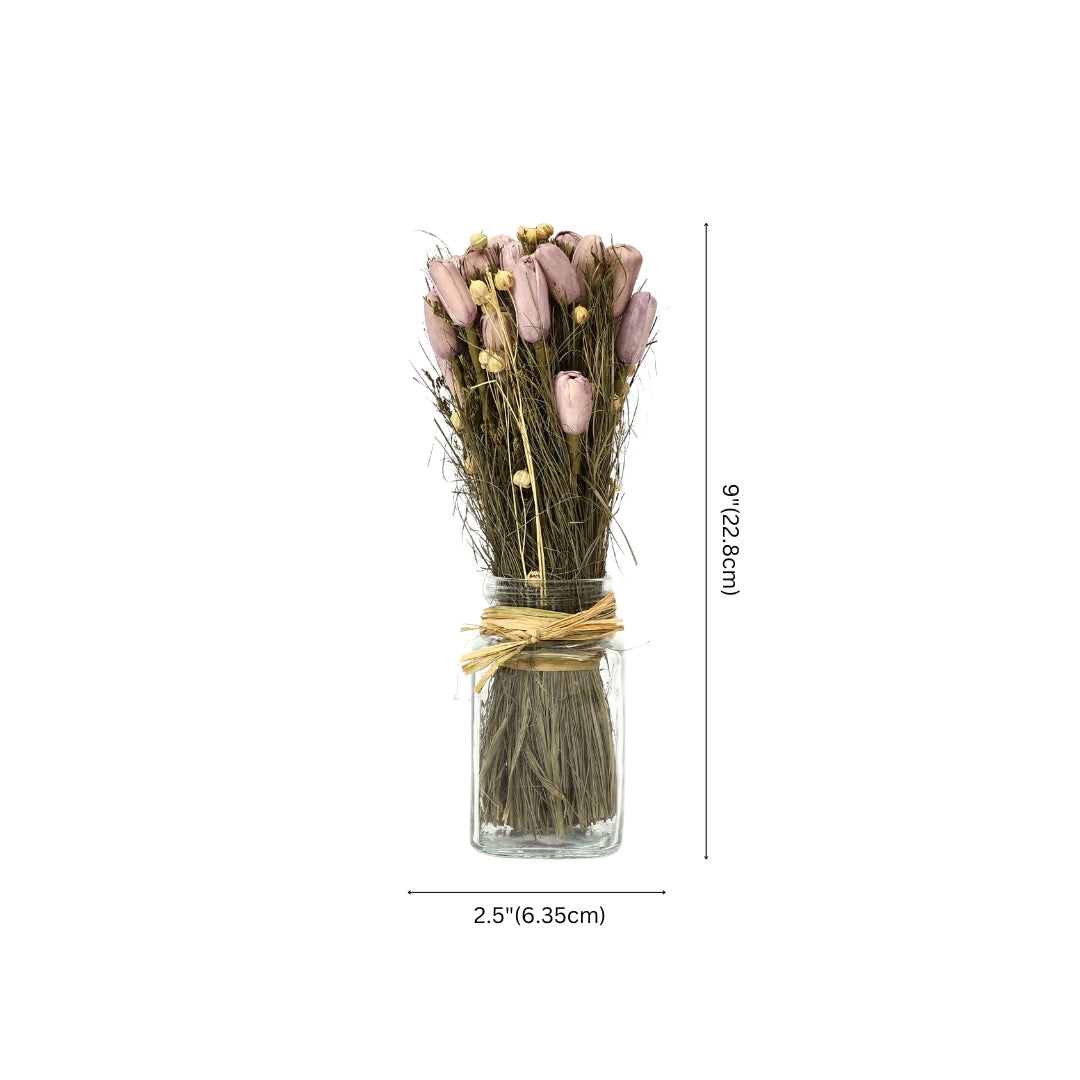 Handcrafted Sholapith Dried Flower Bouquet in Glass Jar – Arrangement for Rustic Home & Office Decor