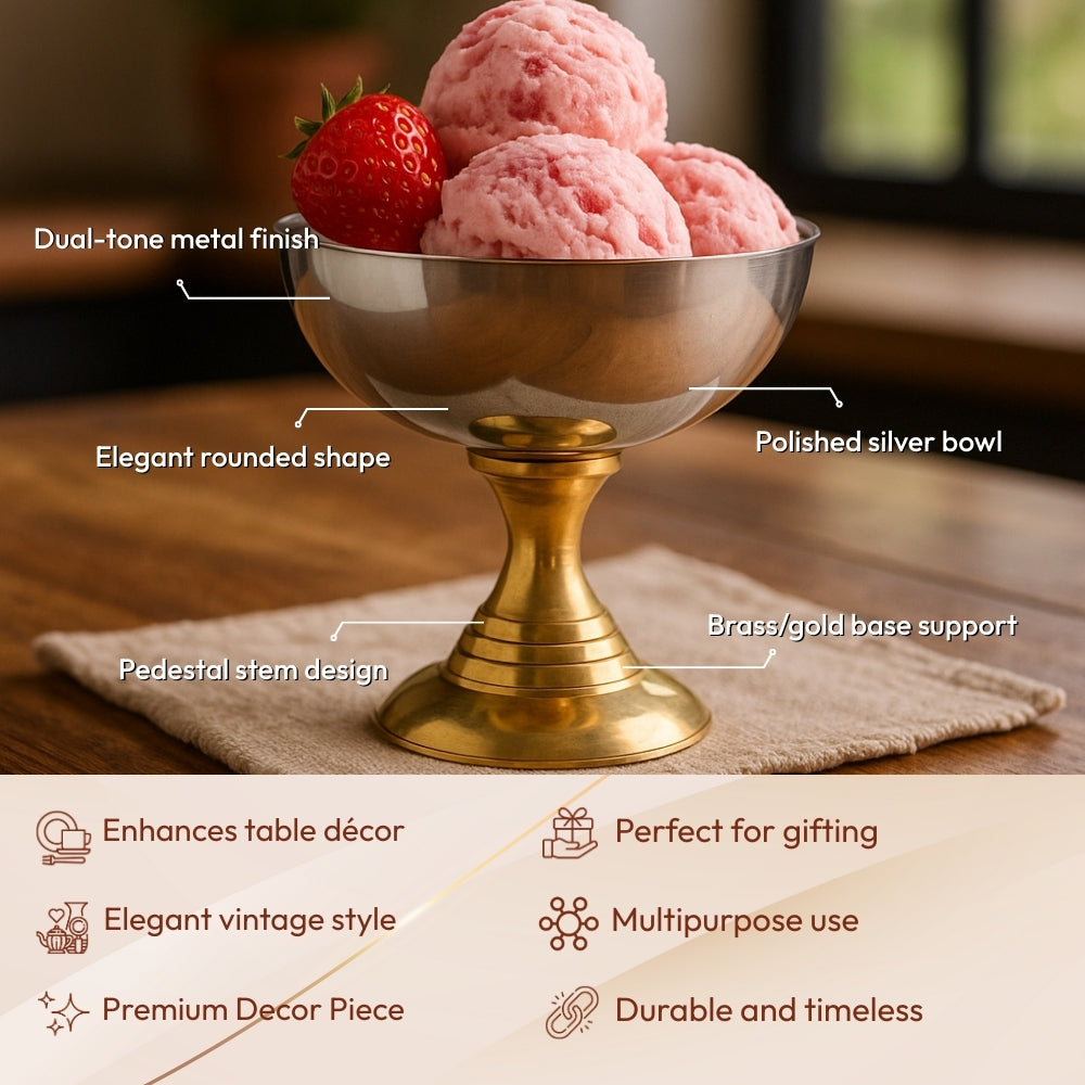 Handcrafted Silver Bowl with Brass Pedestal