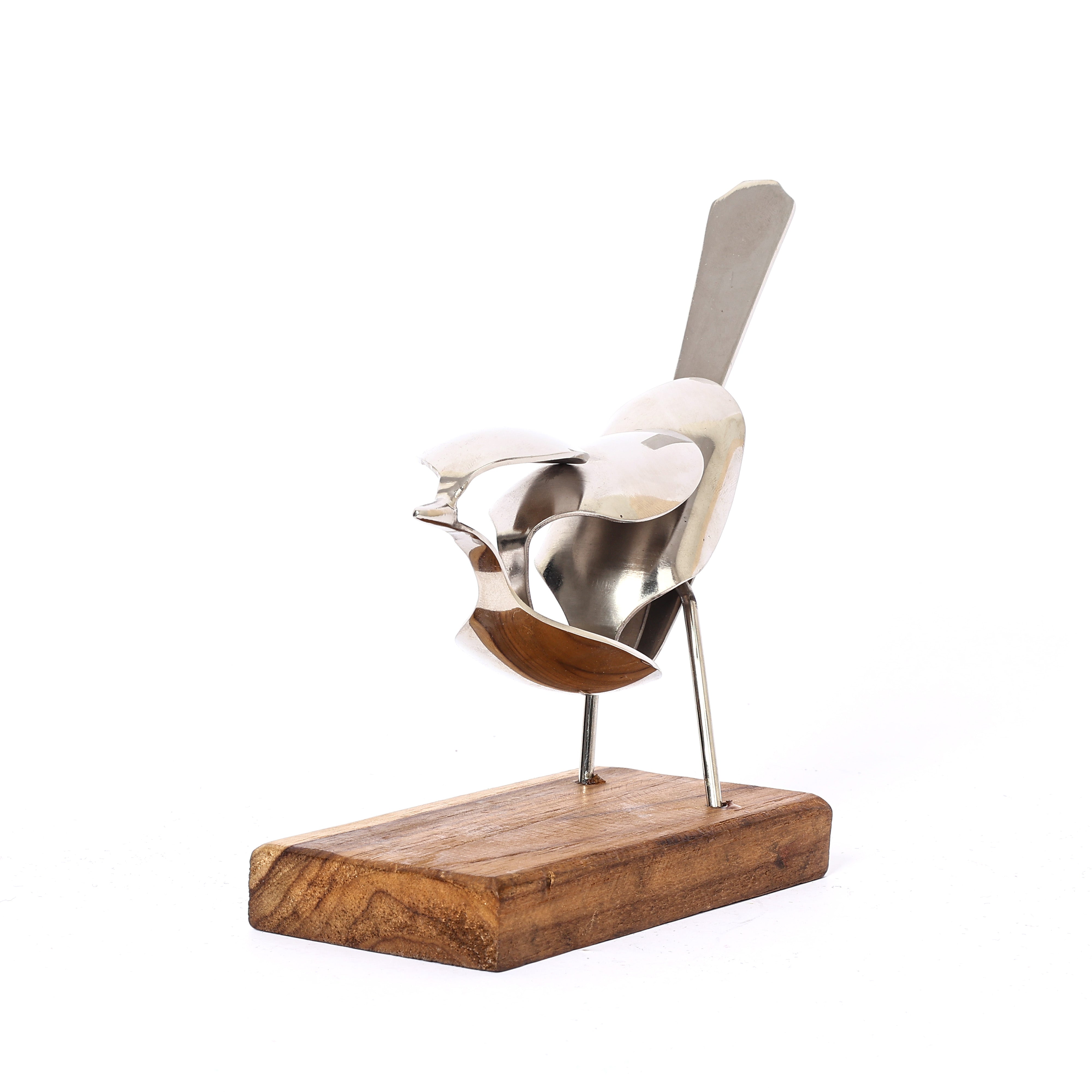Handcrafted Spoon Bird on Wooden Base for Home Décor