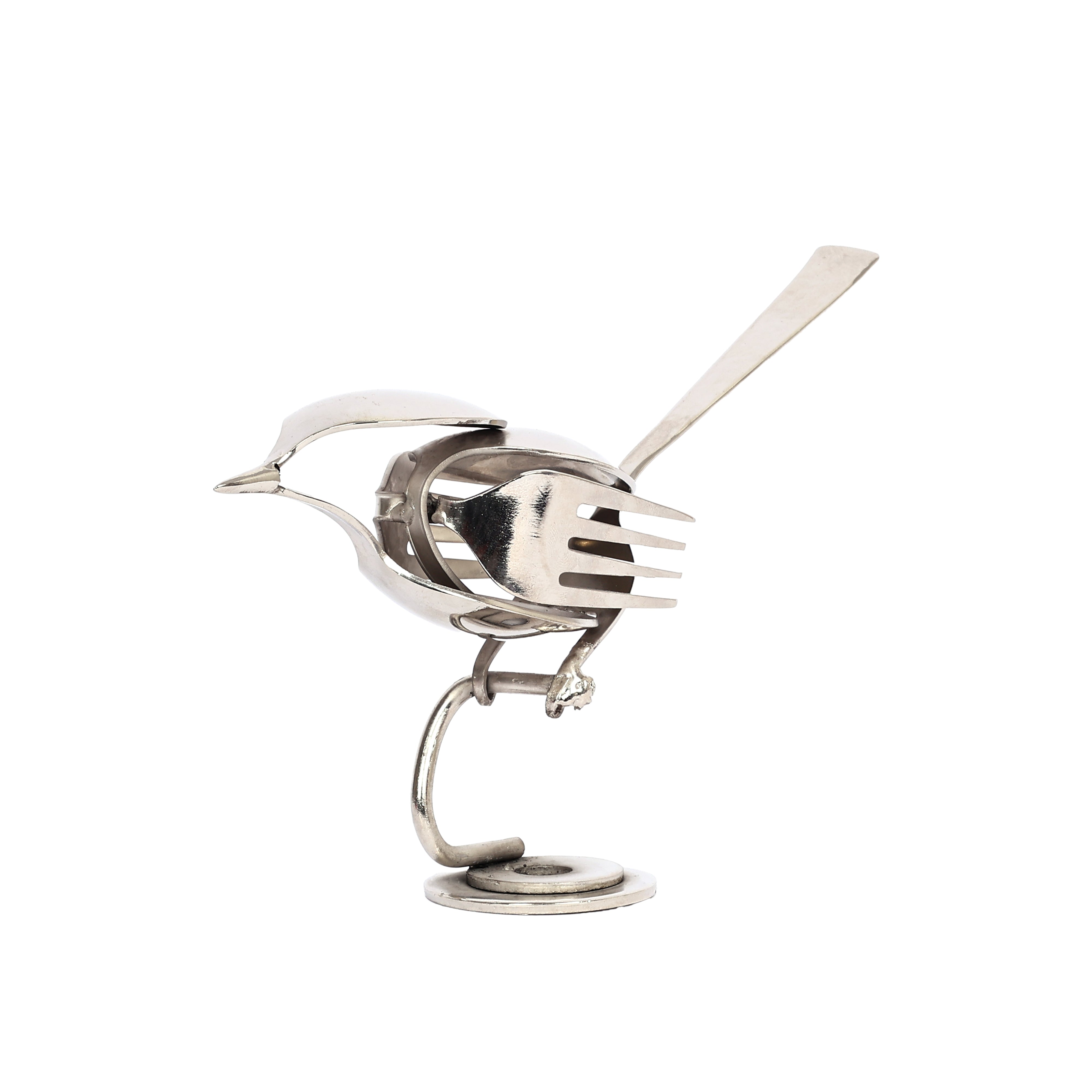 Handcrafted Stainless Steel Bird with Fork Wing & Spoon Body for Home Décor