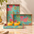 Handcrafted Wooden Floral Pattern Wooden Serving Tray Set of 3