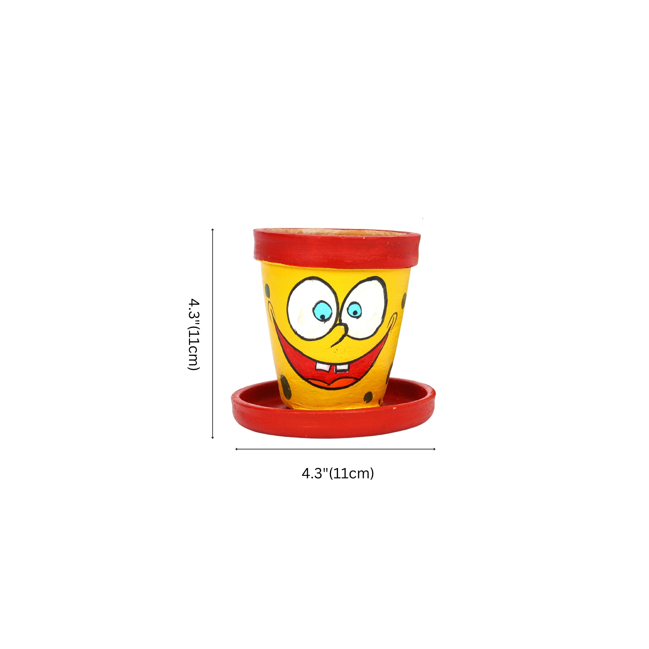 Handcrafted Yellow and Red Terracotta Planters - Set of 2 - Funky Hand Painting