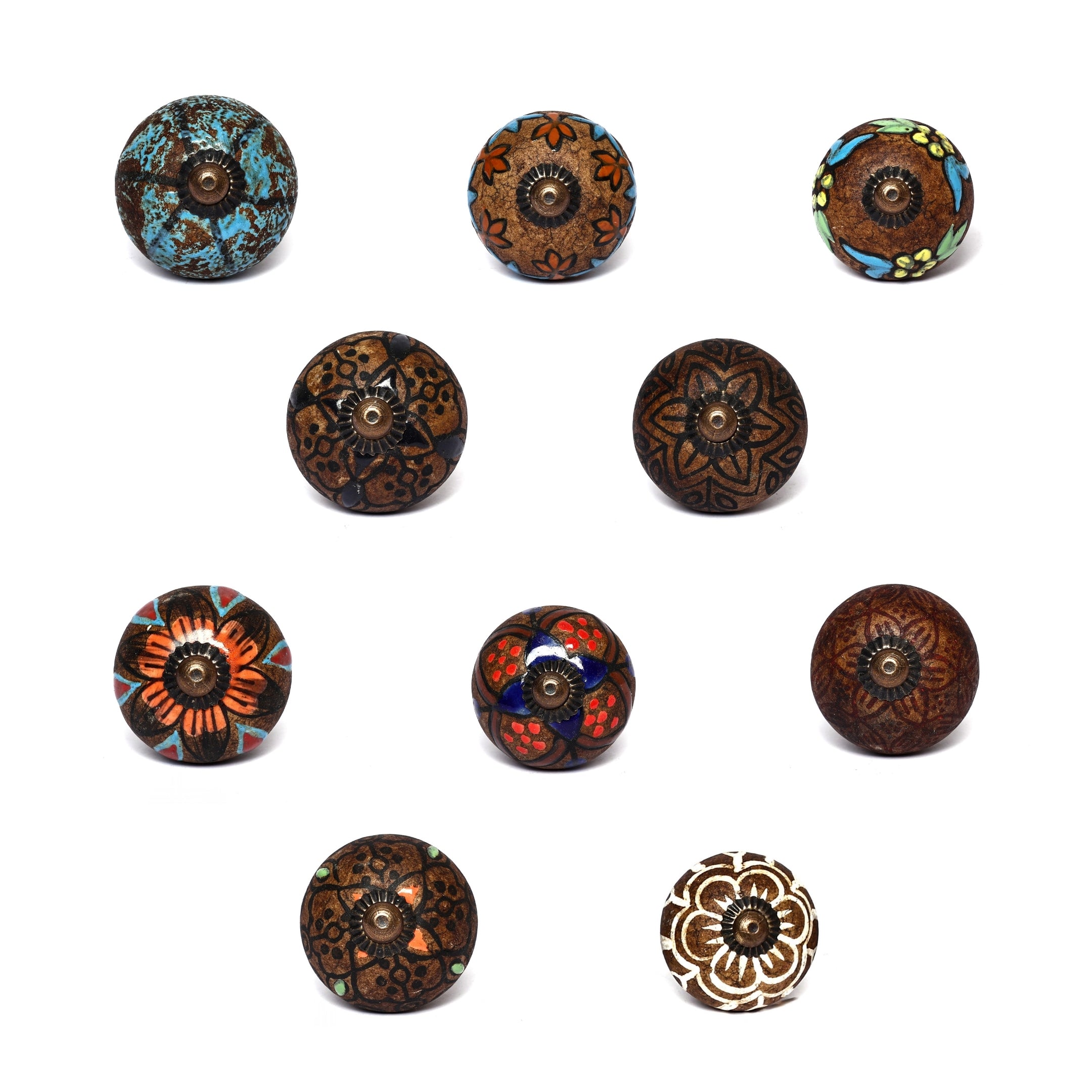 Handcrafted and Hand painted Ceramic Knobs—Round Shaped—Set of 12—Abstract Design