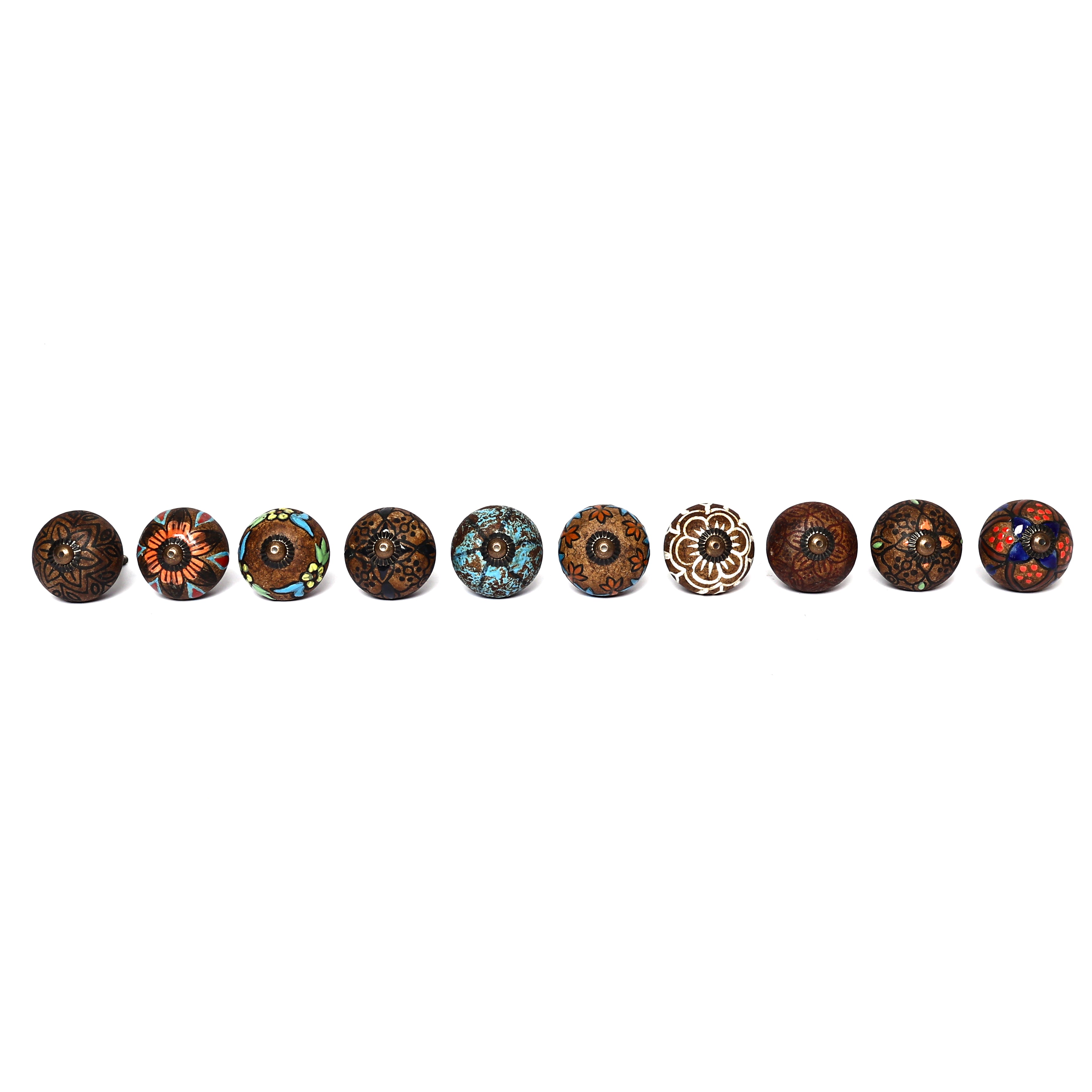 Handcrafted and Hand painted Ceramic Knobs—Round Shaped—Set of 12—Abstract Design