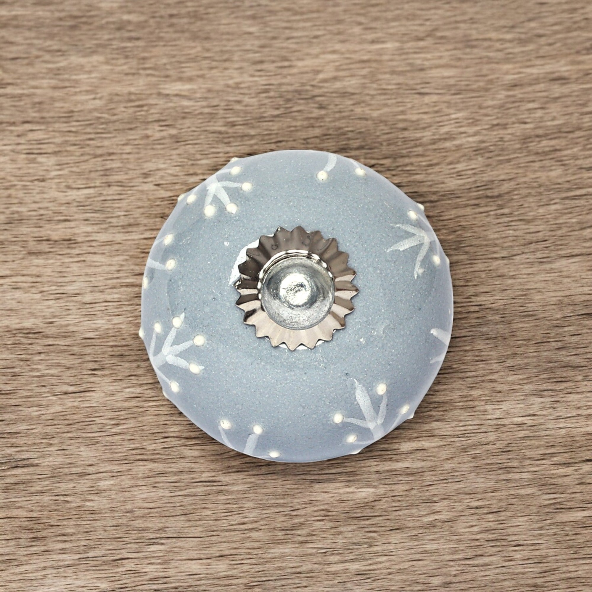 Handcrafted and Hand painted Grey Ceramic Knobs—Round Shaped—Set of 6—Abstract Pattern