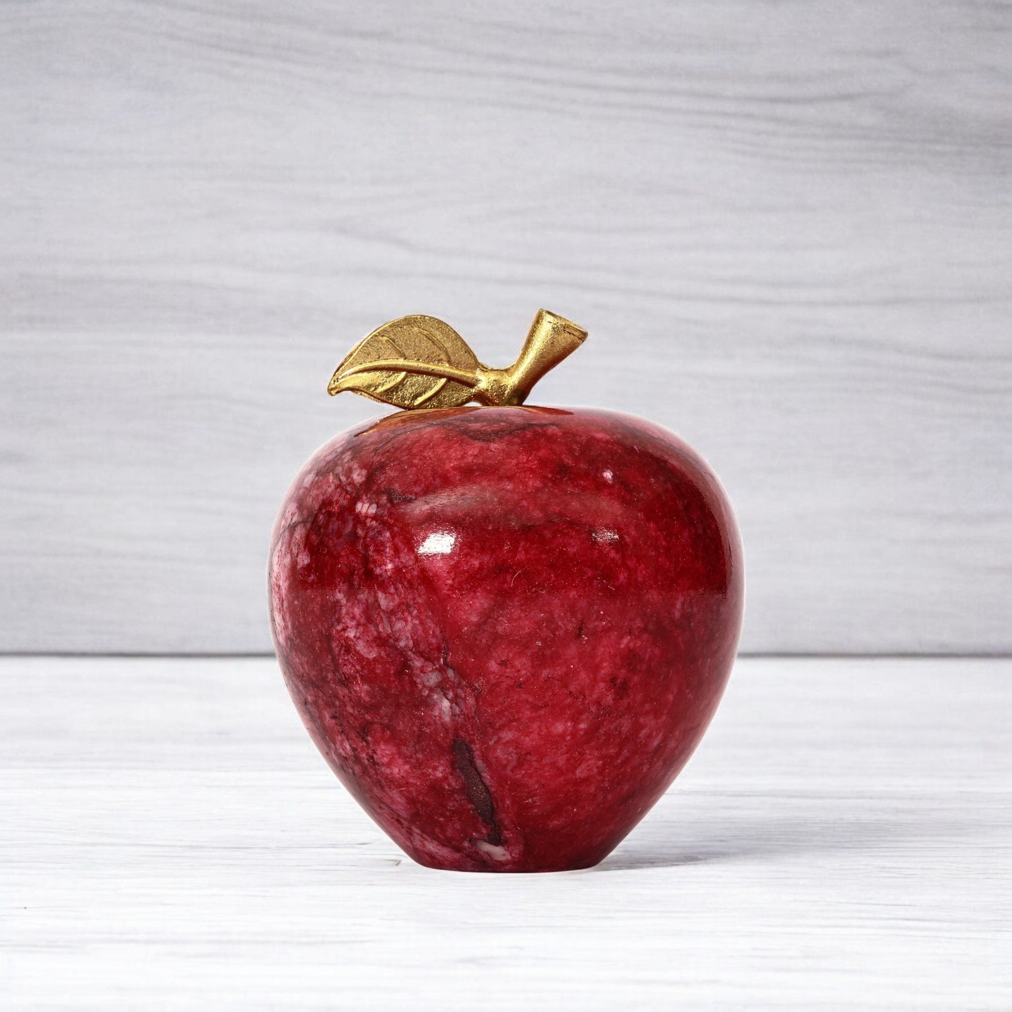 Handcrafted Red Marble Apple with Gold Leaf – Elegant Home & Office Decor