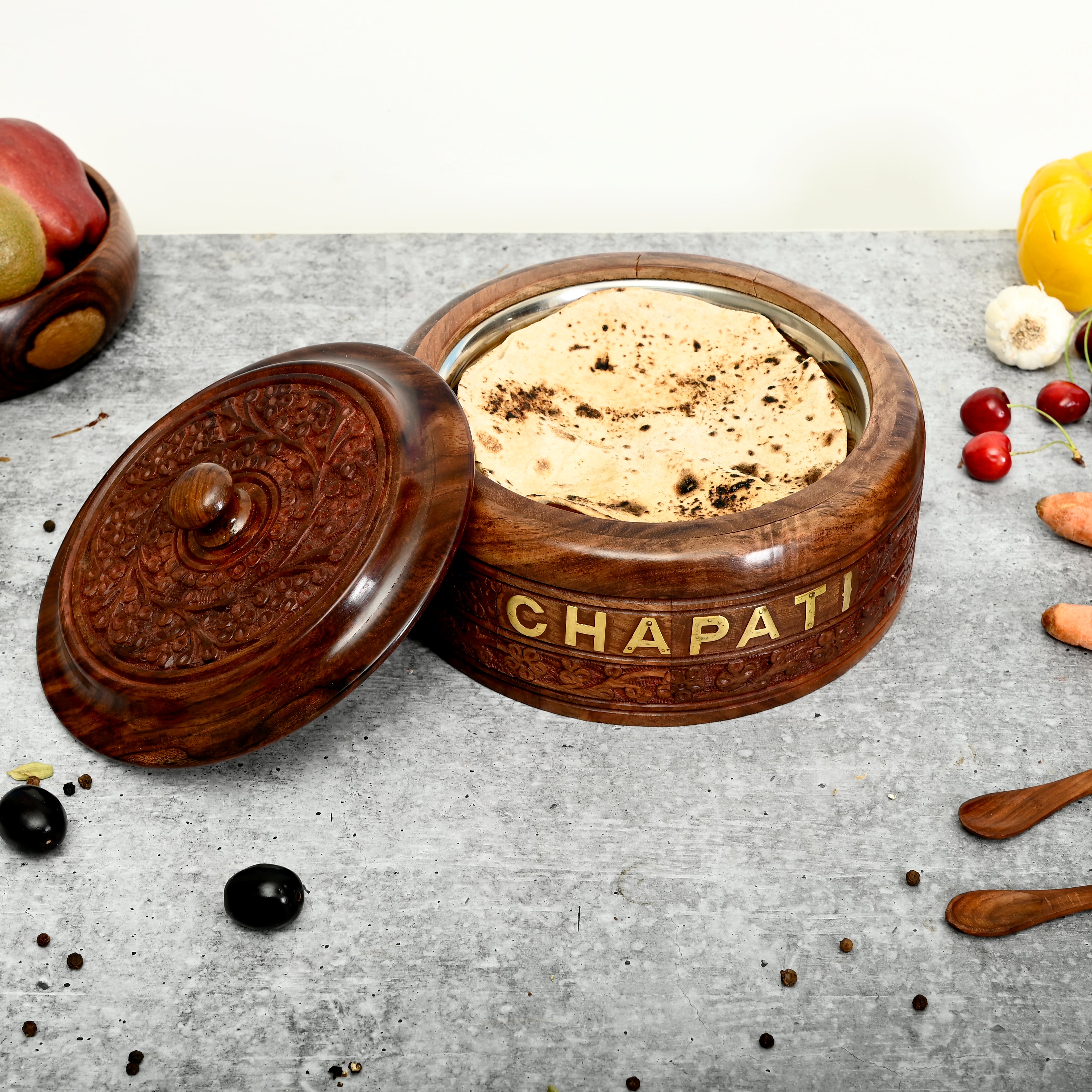 Handcrafted  Wooden Inlay Chapati Box | Multi Purpose Wooden Box
