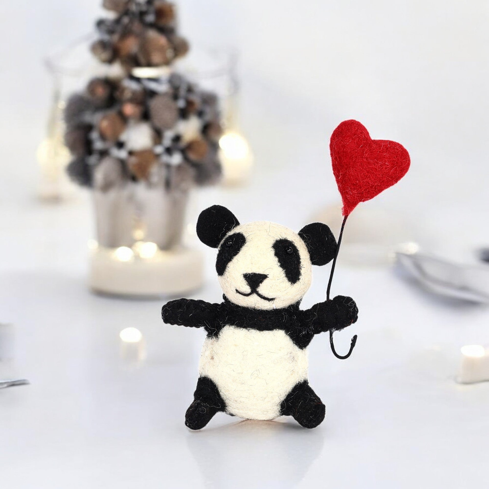 Handmade Needled Felt Work Panda with Heart for Gifting