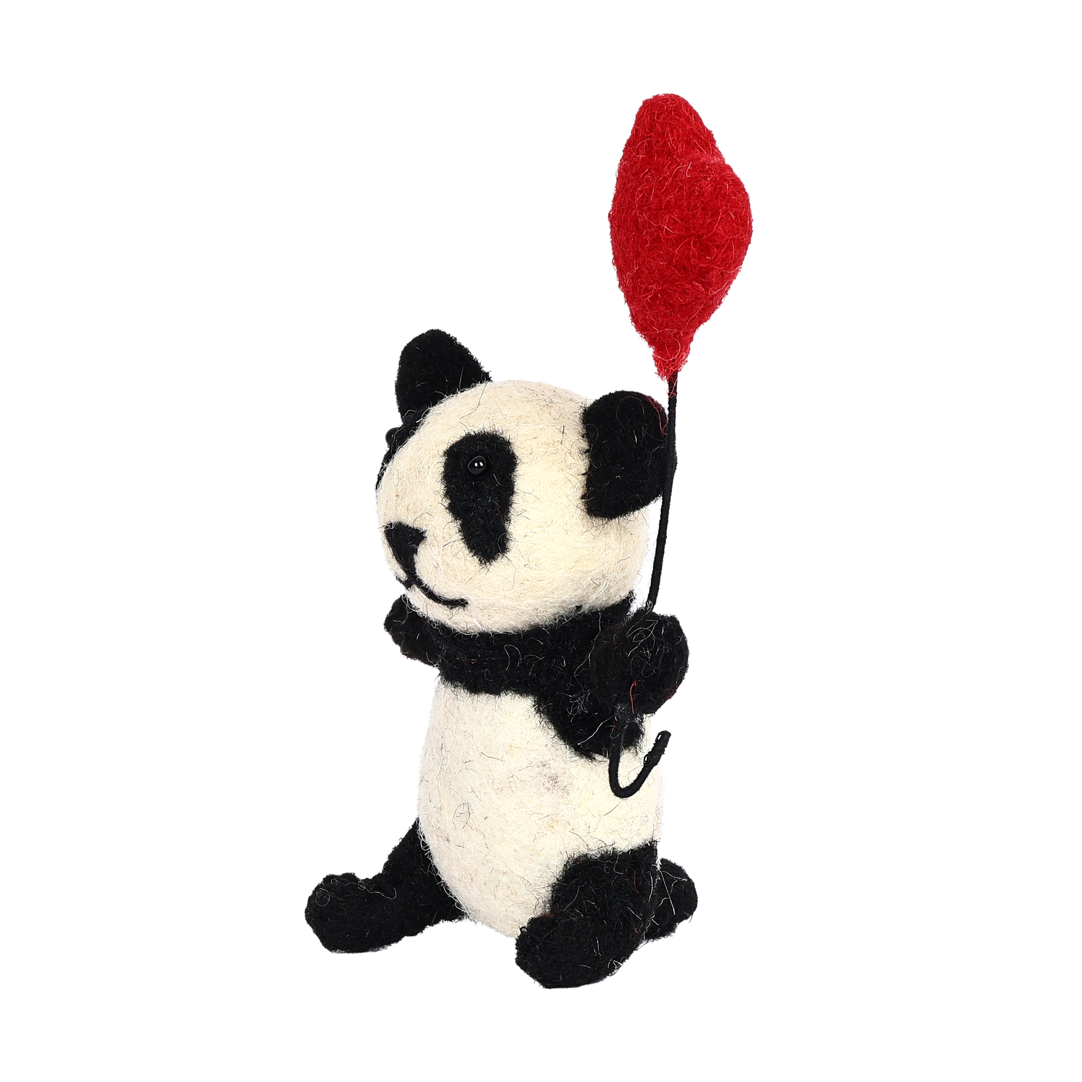 Handmade Needled Felt Work Panda with Heart for Gifting