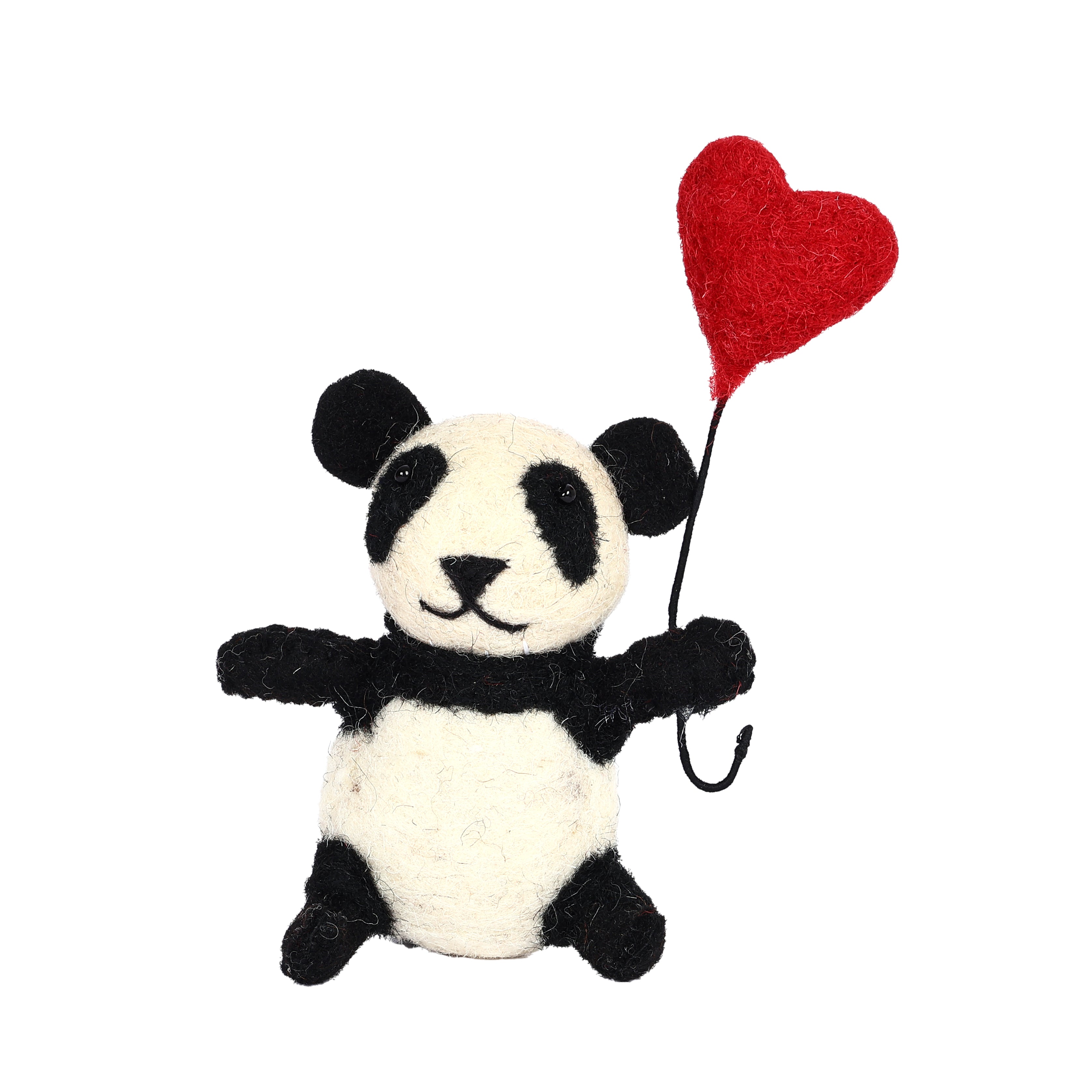 Handmade Needled Felt Work Panda with Heart for Gifting