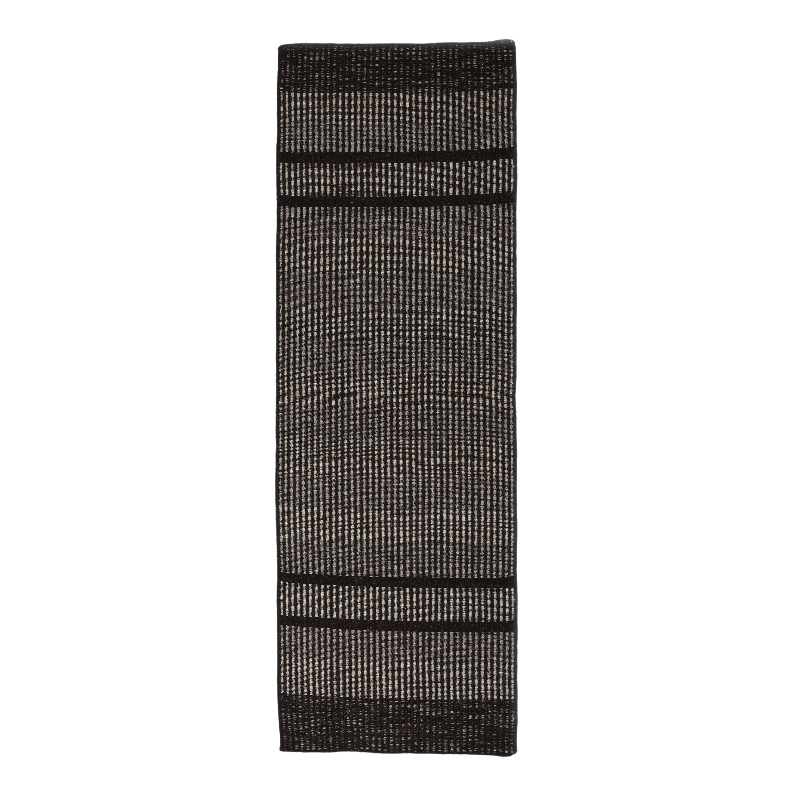 Handwoven Jawaja Durrie | Bedside Runner—Black Colour— Stripe Pattern